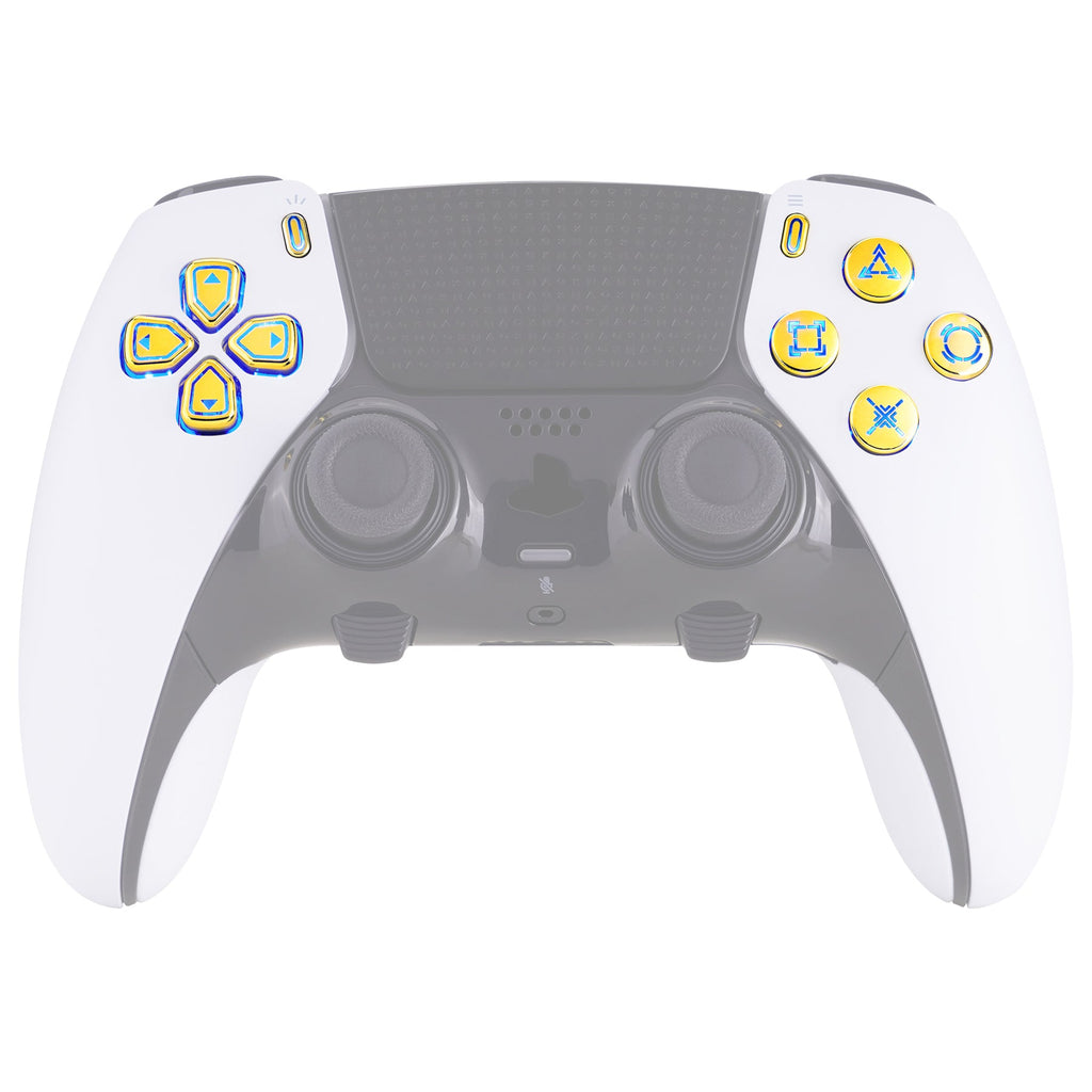 eXtremeRate Multi-Colors Luminated Buttons D&F LED Kit for PS5 Edge Controller - Chrome Gold Classical Symbols Buttons eXtremeRate