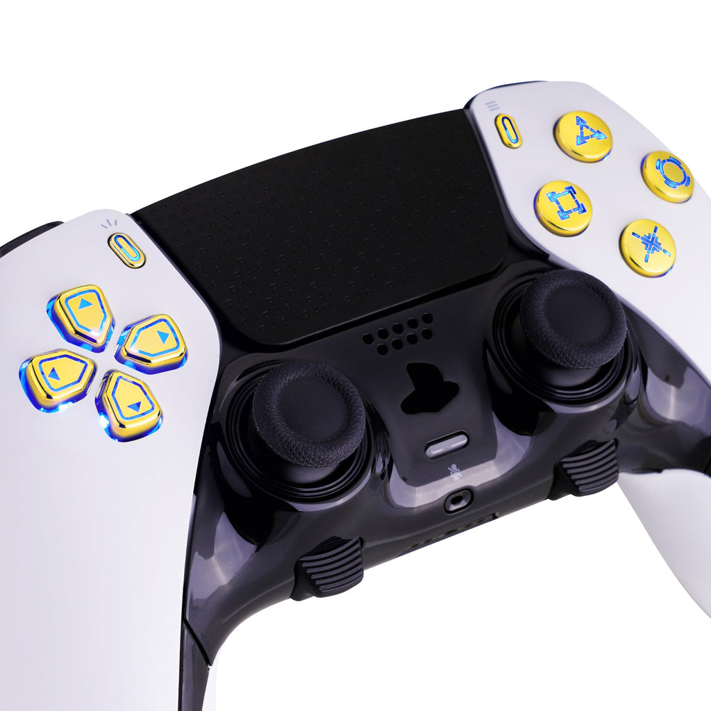 eXtremeRate Multi-Colors Luminated Buttons D&F LED Kit for PS5 Edge Controller - Chrome Gold Classical Symbols Buttons eXtremeRate
