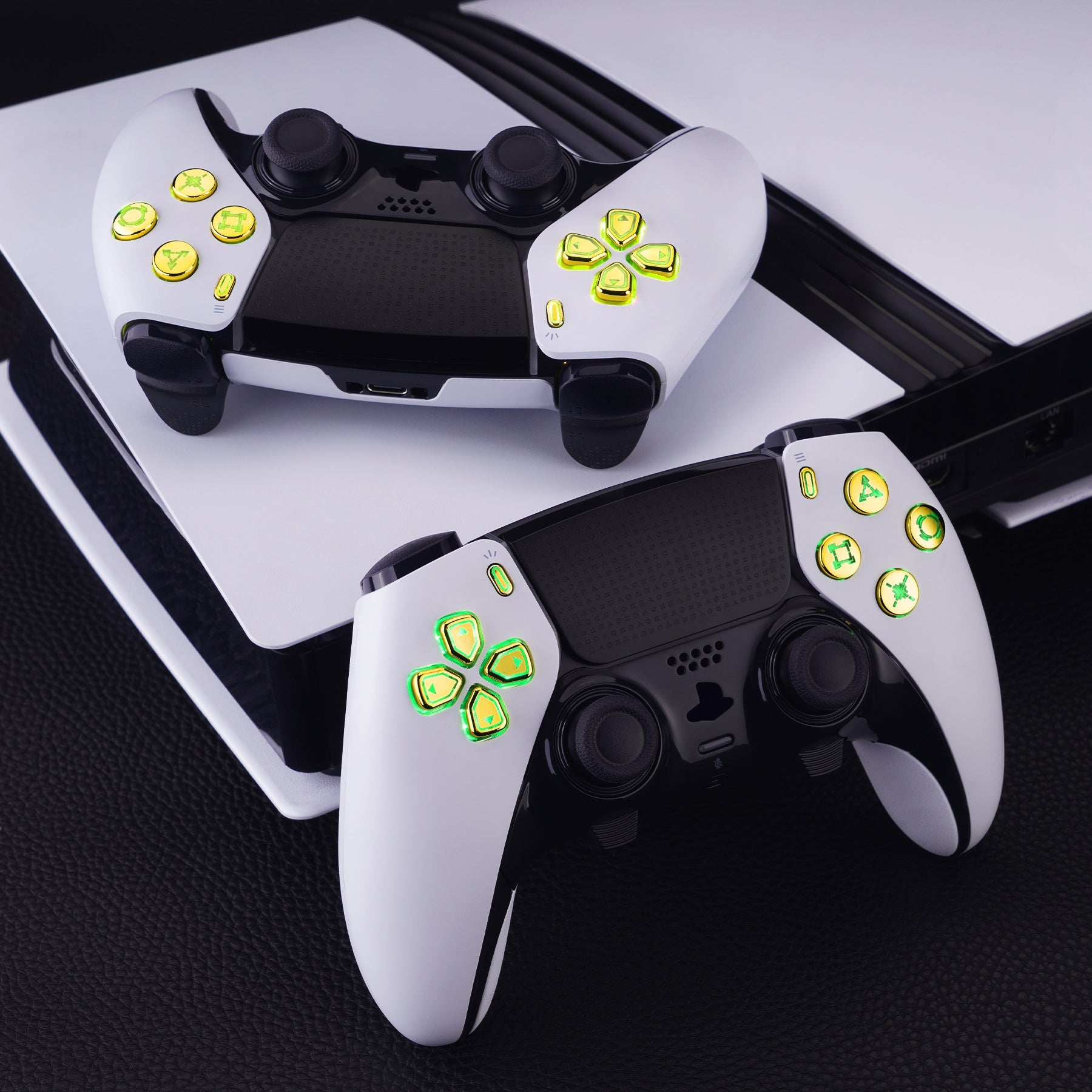 eXtremeRate Multi-Colors Luminated Buttons D&F LED Kit for PS5 Edge Controller - Chrome Gold Classical Symbols Buttons eXtremeRate