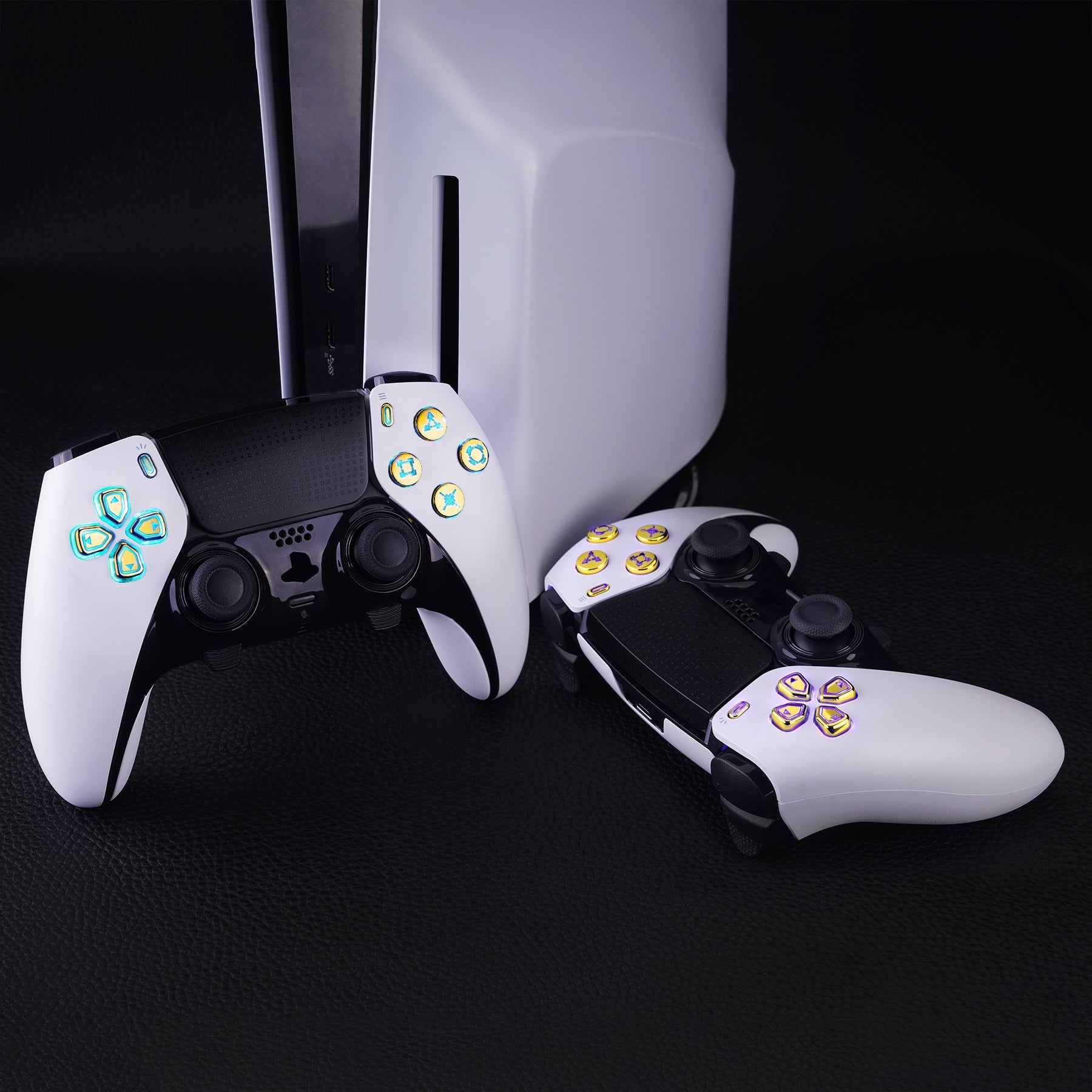 eXtremeRate Multi-Colors Luminated Buttons D&F LED Kit for PS5 Edge Controller - Chrome Gold Classical Symbols Buttons eXtremeRate