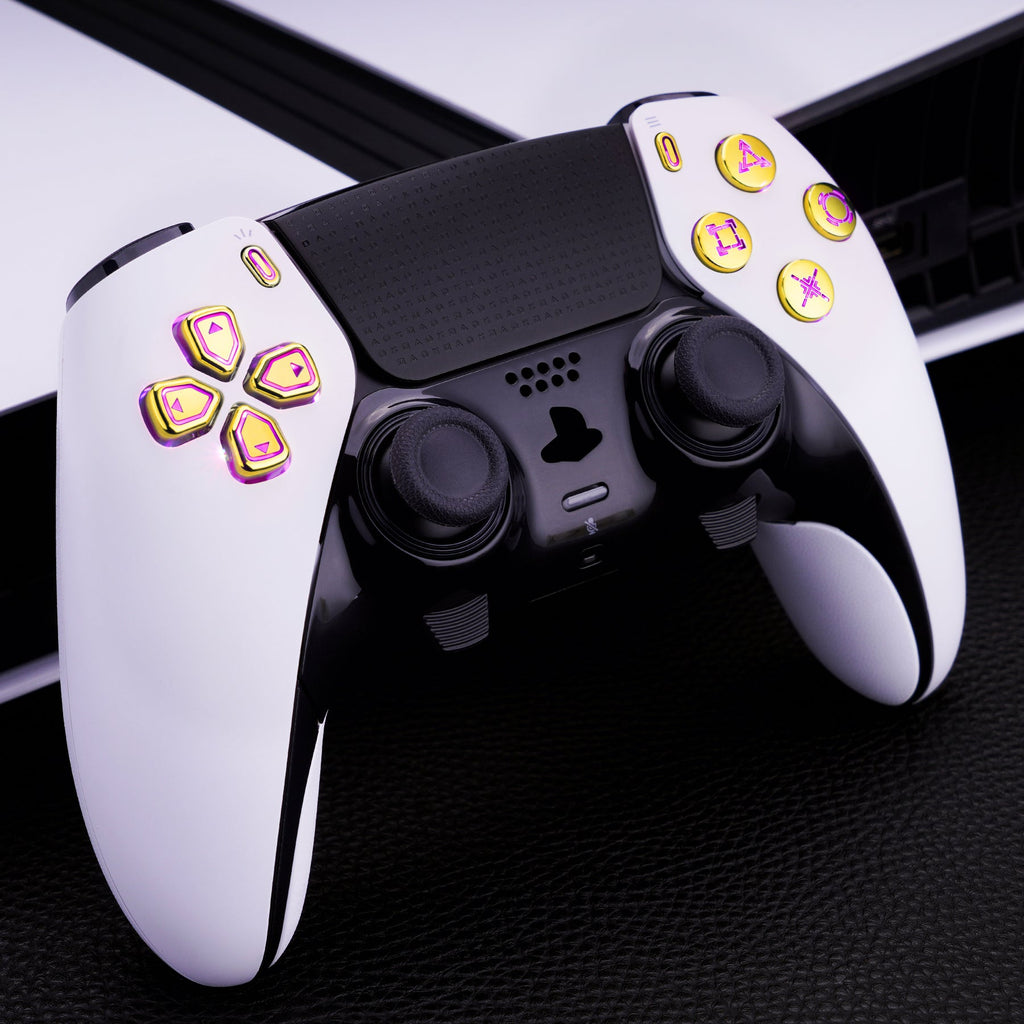 eXtremeRate Multi-Colors Luminated Buttons D&F LED Kit for PS5 Edge Controller - Chrome Gold Classical Symbols Buttons eXtremeRate