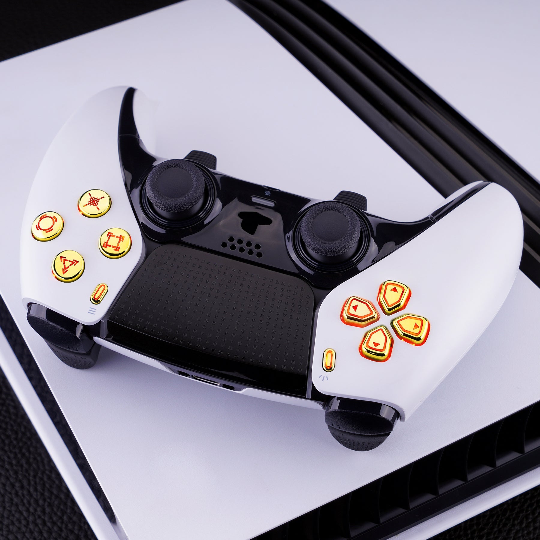 eXtremeRate Multi-Colors Luminated Buttons D&F LED Kit for PS5 Edge Controller - Chrome Gold Classical Symbols Buttons eXtremeRate