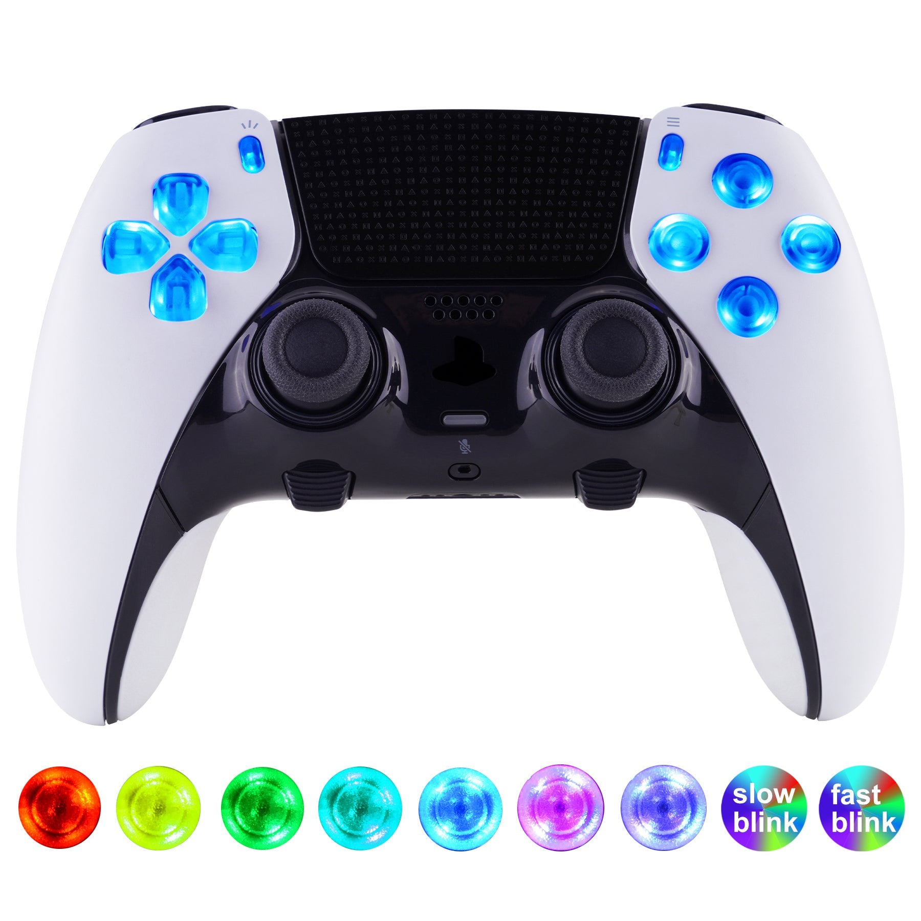 eXtremeRate Multi-Colors Luminated Buttons D&F LED Kit for PS5 Edge Controller - Transparent Clear Buttons eXtremeRate
