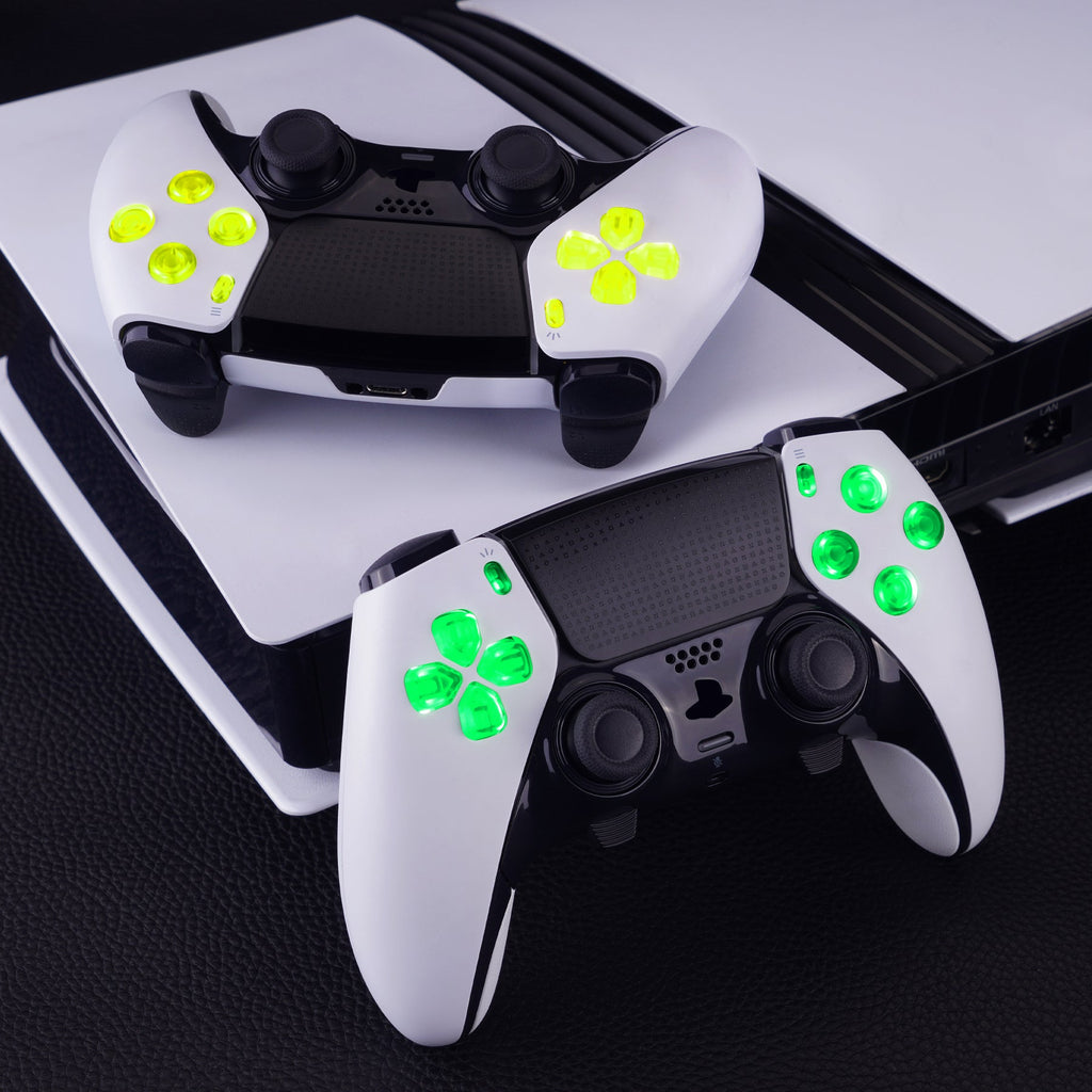 eXtremeRate Multi-Colors Luminated Buttons D&F LED Kit for PS5 Edge Controller - Transparent Clear Buttons eXtremeRate