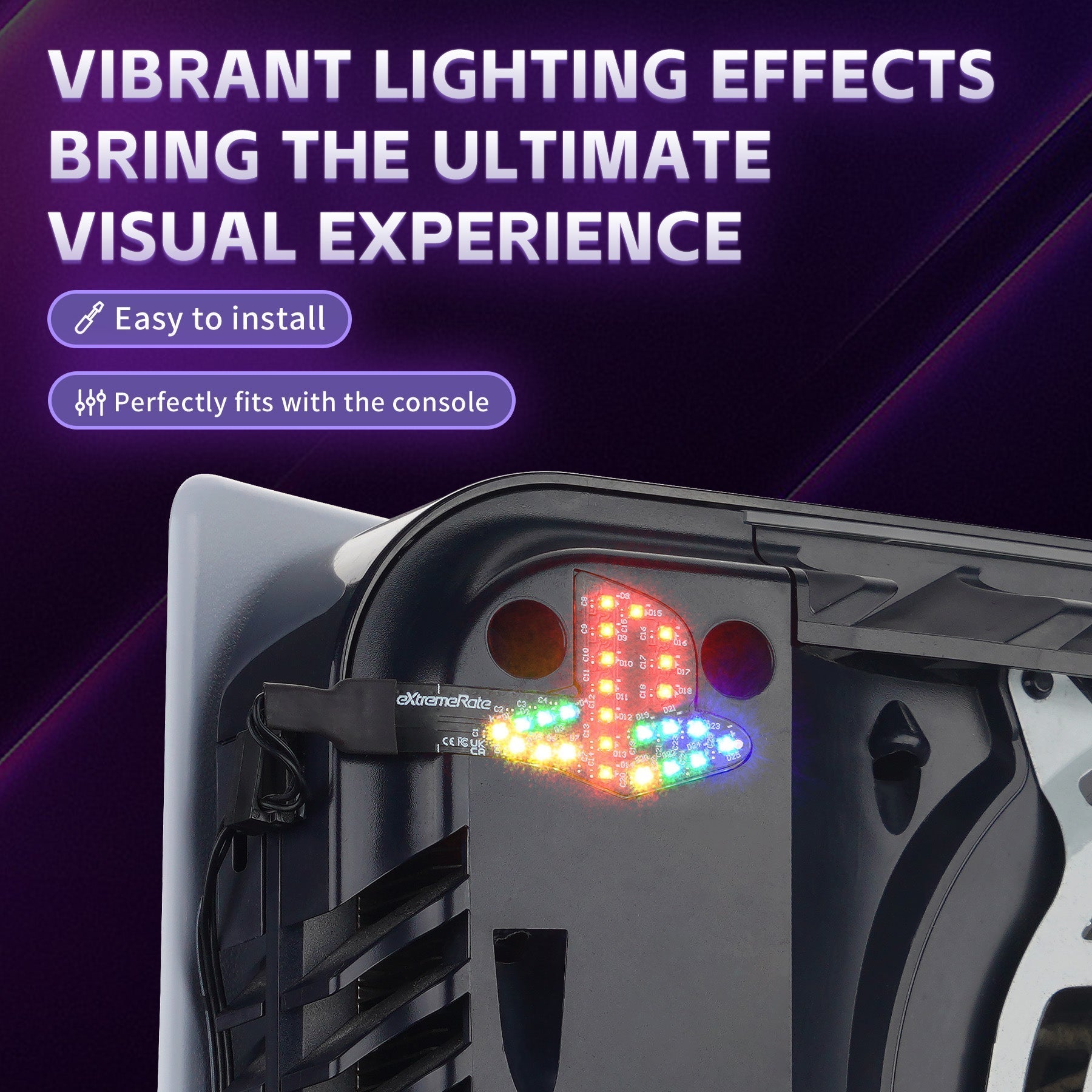 eXtremeRate RGB RAINBOW Logo LED Kit for PS5 Disc & Digital Edition Console (2020 CFI-1 Series) - 7 Colors 40 Effects eXtremeRate