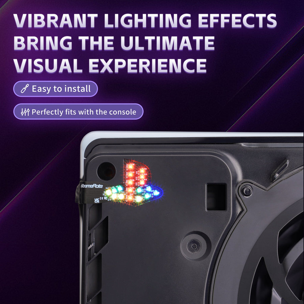 eXtremeRate RGB RAINBOW Logo LED Kit for PS5 Slim/Pro Disc & Digital Console - 7 Colors 40 Effects eXtremeRate