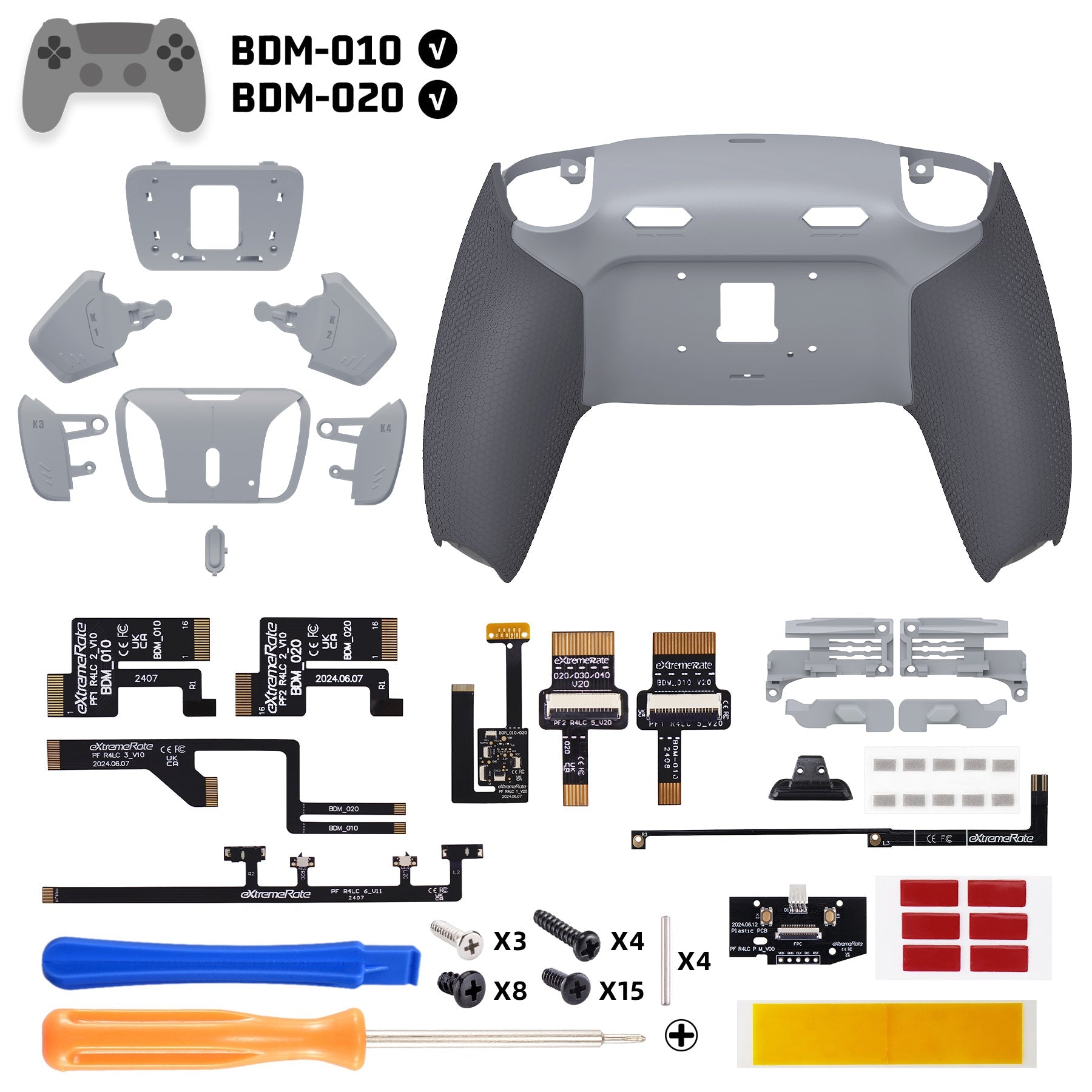 eXtremeRate RISE4 Plus MAX Back Paddles Kit with Clicky Trigger Stops & Rubberized Grip for PS5 Controller BDM-010/020 - New Hope Gray & Classic Gray eXtremeRate
