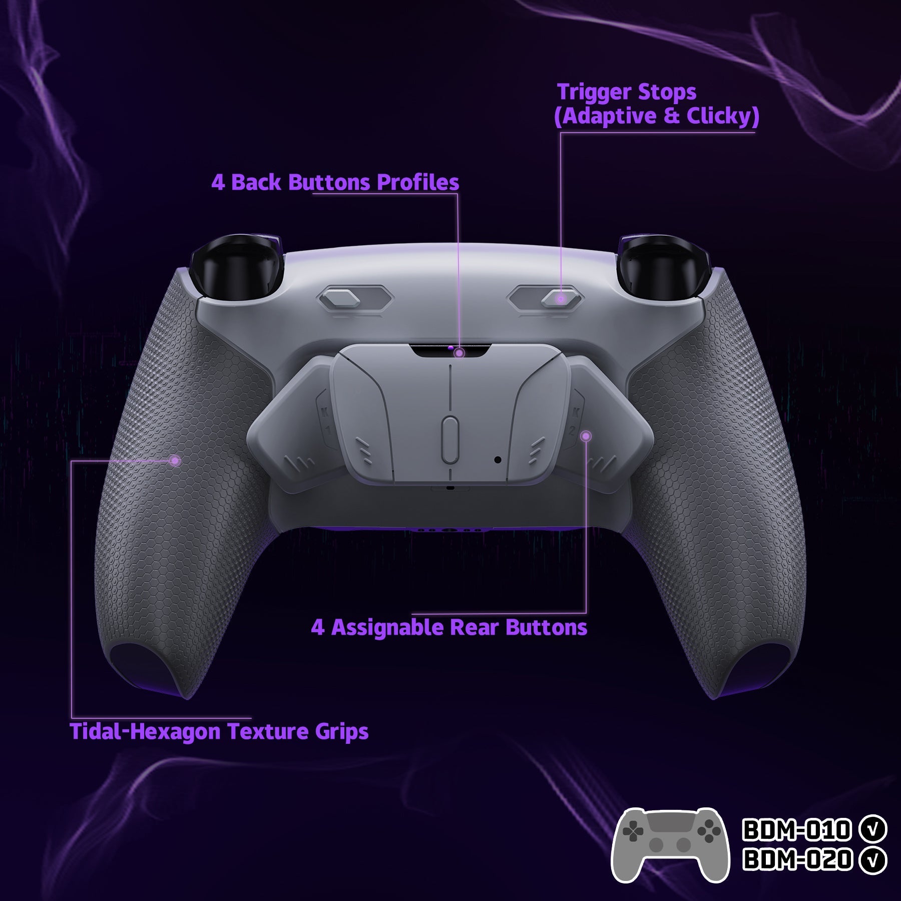 eXtremeRate RISE4 Plus MAX Back Paddles Kit with Clicky Trigger Stops & Rubberized Grip for PS5 Controller BDM-010/020 - New Hope Gray & Classic Gray eXtremeRate