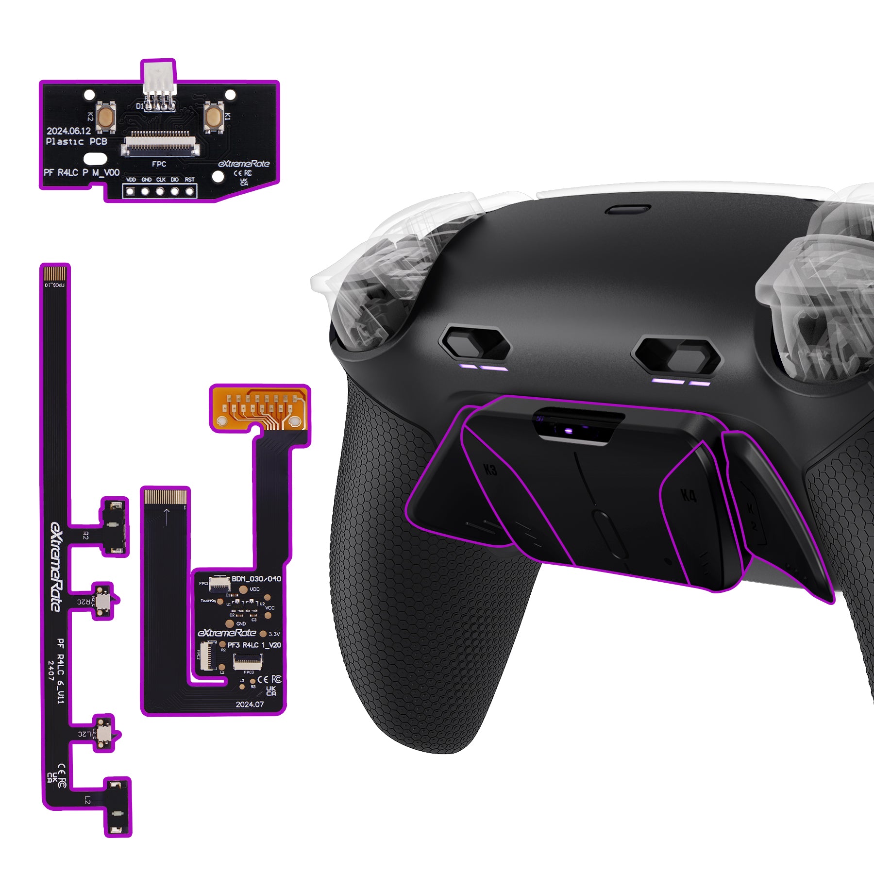 eXtremeRate RISE4 Plus MAX Back Paddles Kit with Clicky Trigger Stops & Rubberized Grip for PS5 Controller BDM-030/040/050/060 - Black eXtremeRate