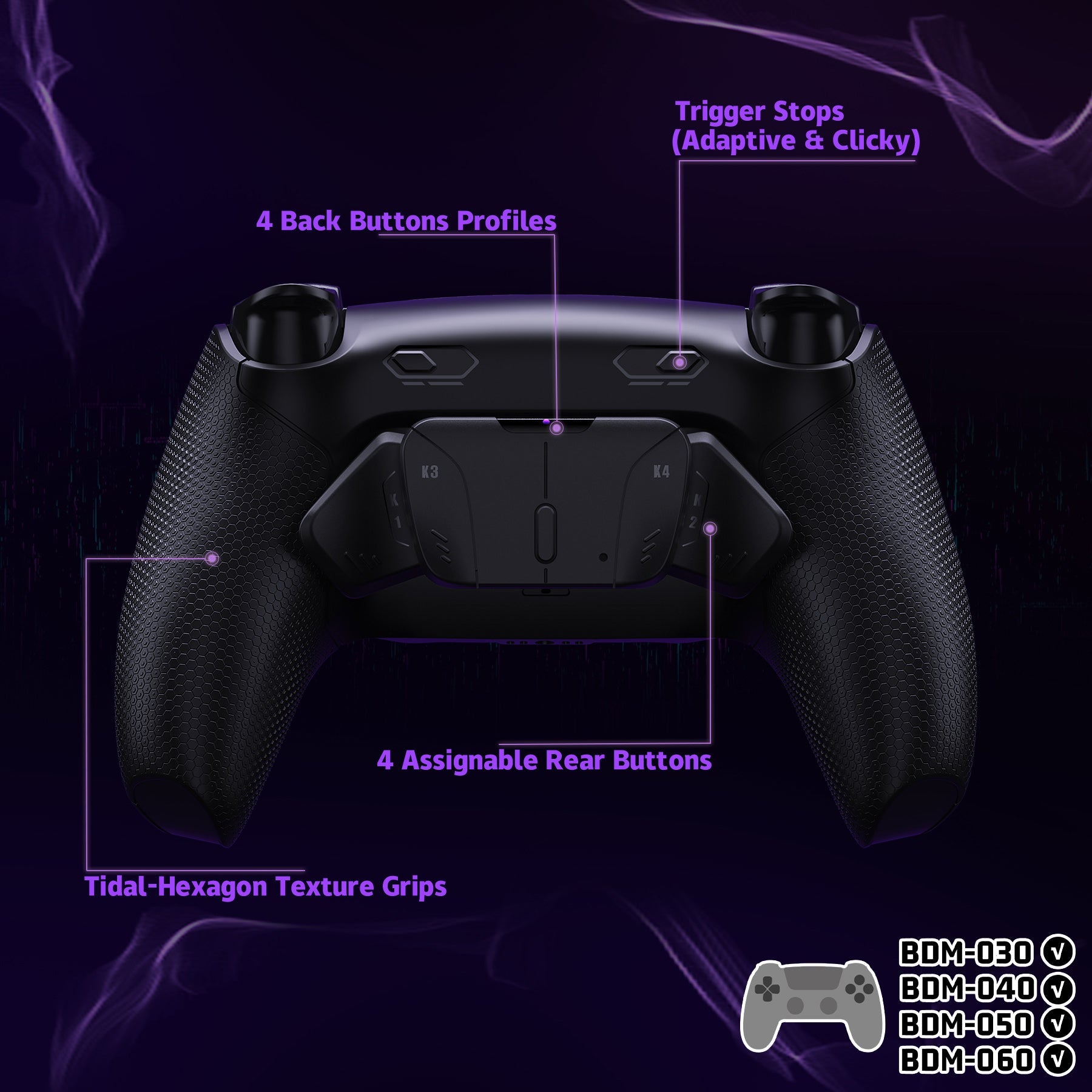 eXtremeRate RISE4 Plus MAX Back Paddles Kit with Clicky Trigger Stops & Rubberized Grip for PS5 Controller BDM-030/040/050/060 - Black eXtremeRate