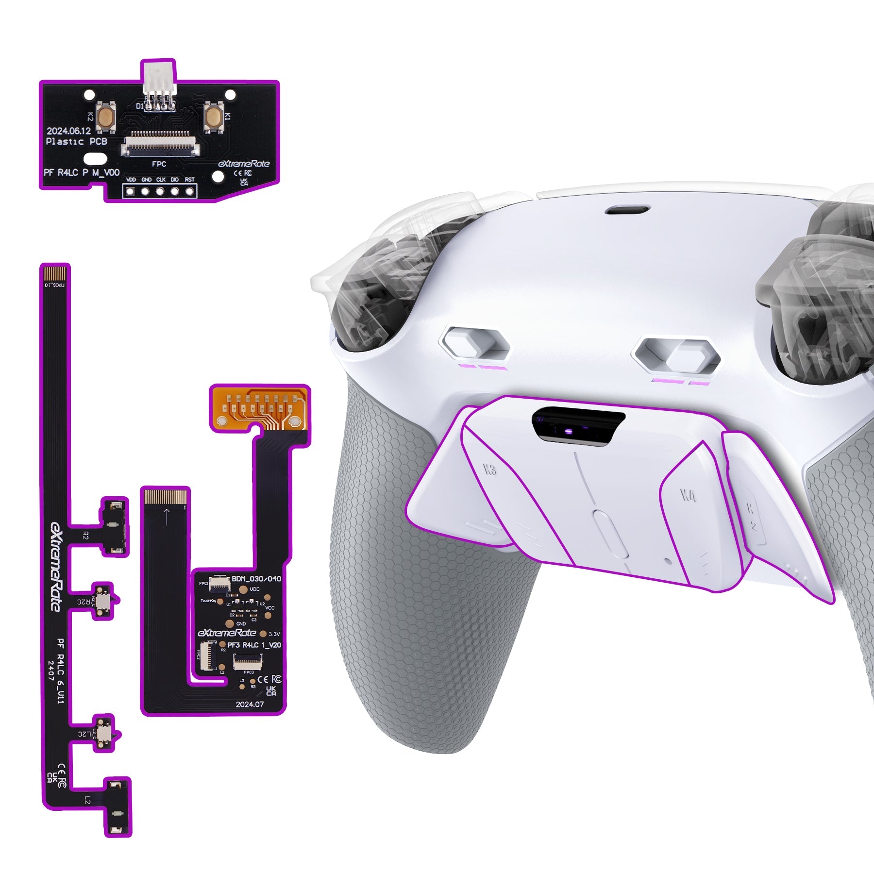 eXtremeRate RISE4 Plus MAX Back Paddles Kit with Clicky Trigger Stops & Rubberized Grip for PS5 Controller BDM-030/040/050/060 - White Gray eXtremeRate