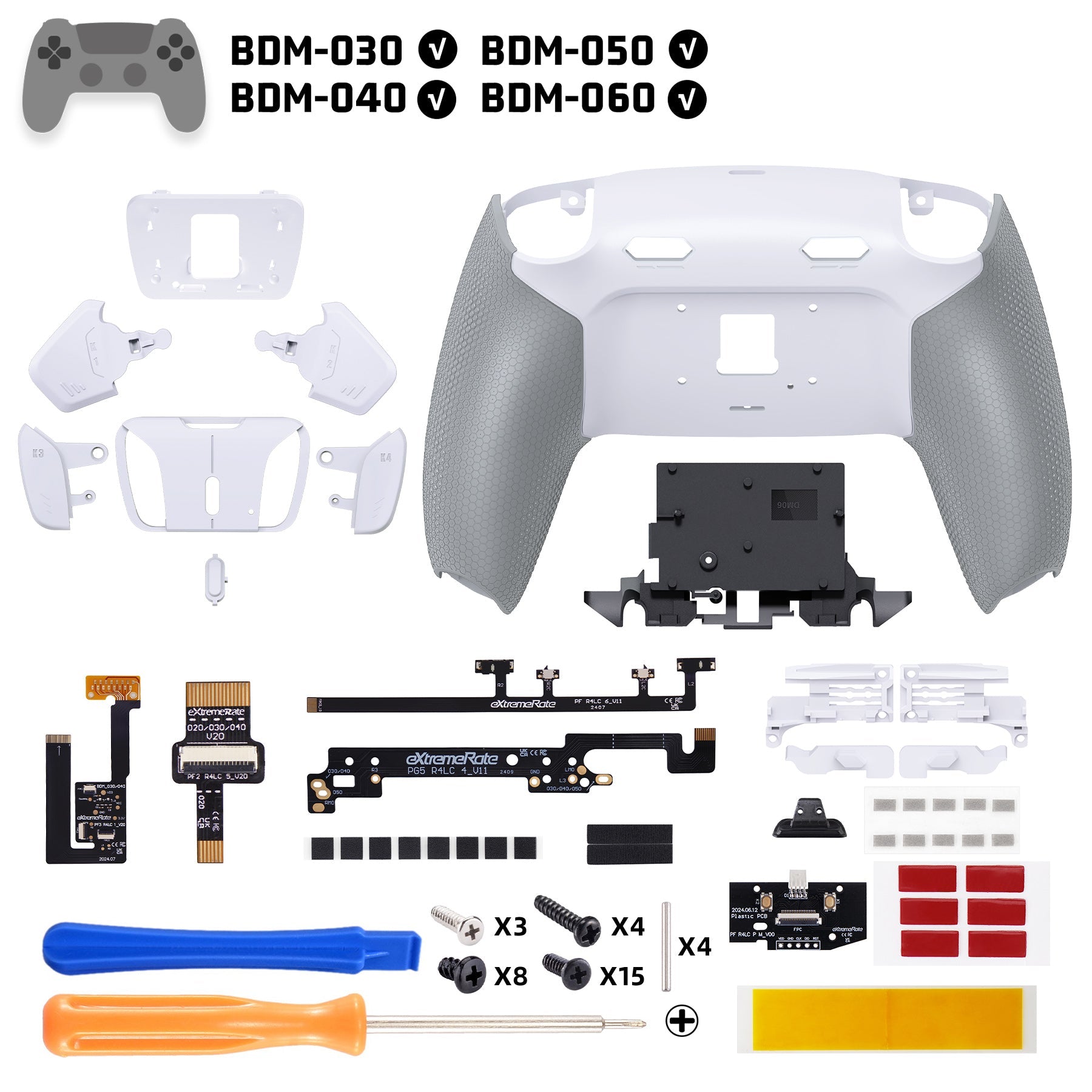 eXtremeRate RISE4 Plus MAX Back Paddles Kit with Clicky Trigger Stops & Rubberized Grip for PS5 Controller BDM-030/040/050/060 - White Gray eXtremeRate