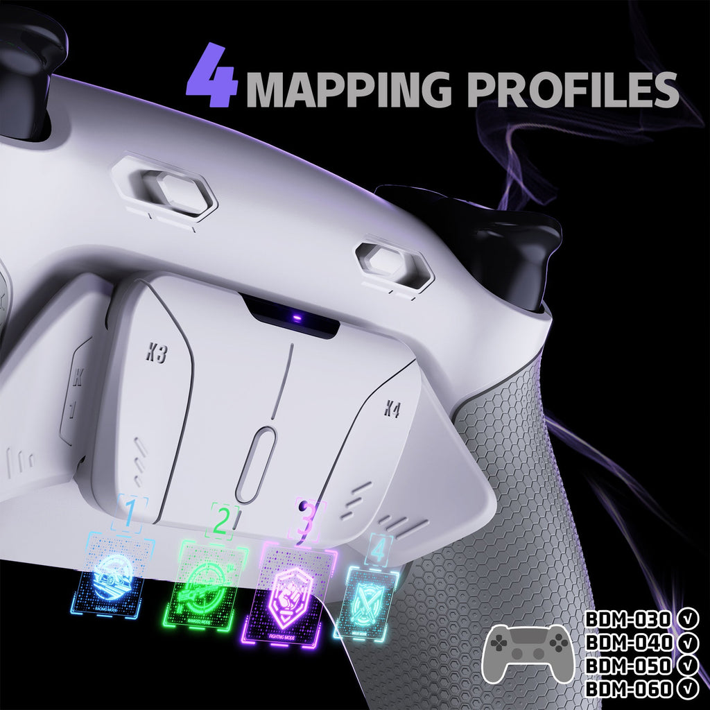 eXtremeRate RISE4 Plus MAX Back Paddles Kit with Clicky Trigger Stops & Rubberized Grip for PS5 Controller BDM-030/040/050/060 - White Gray eXtremeRate