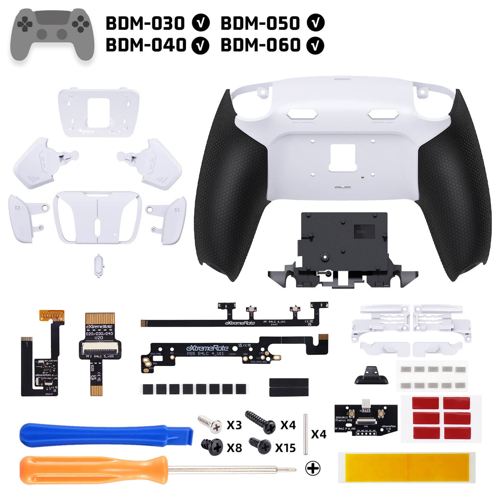 eXtremeRate RISE4 Plus MAX Back Paddles Kit with Clicky Trigger Stops & Rubberized Grip for PS5 Controller BDM-030/040/050/060 - White Black - White eXtremeRate