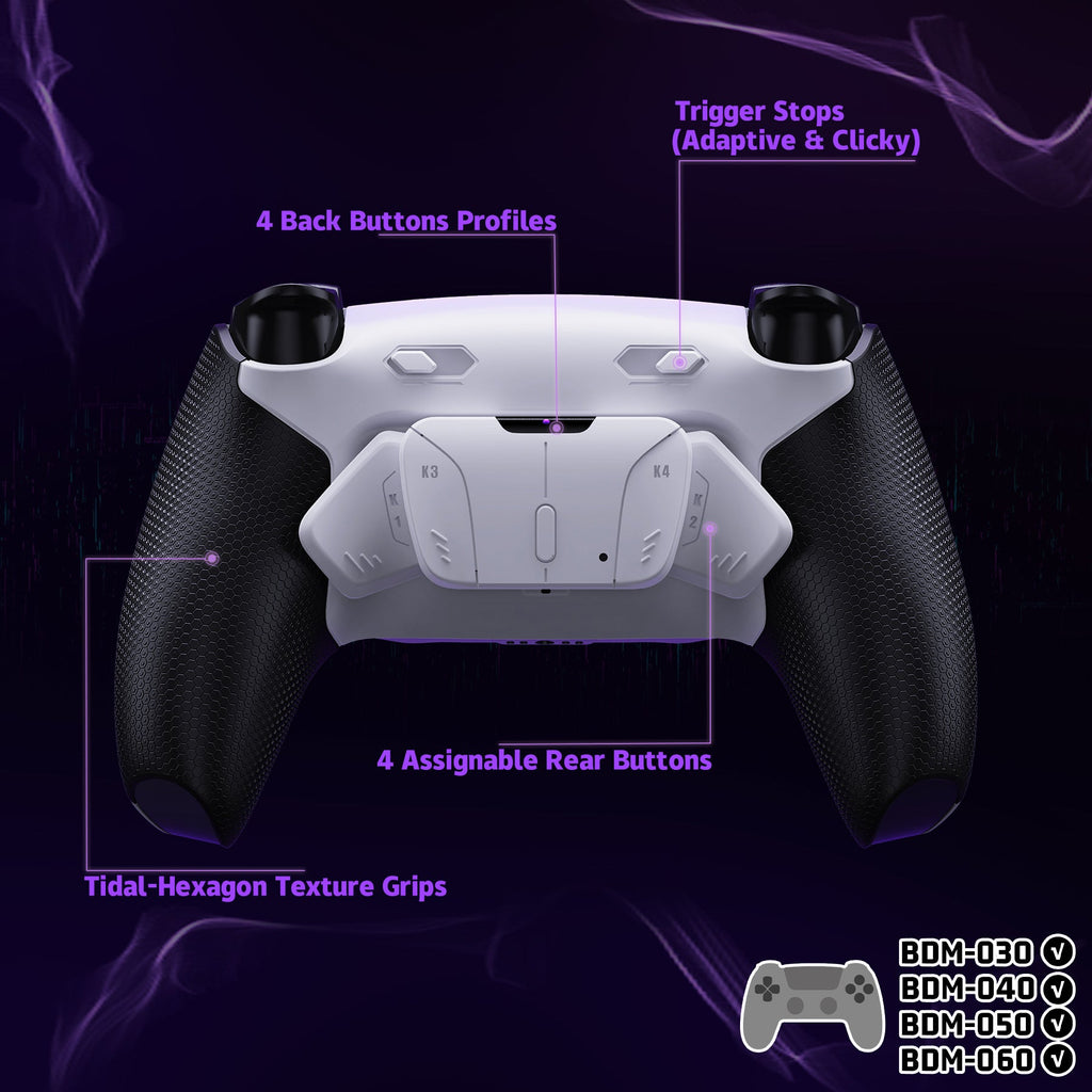 eXtremeRate RISE4 Plus MAX Back Paddles Kit with Clicky Trigger Stops & Rubberized Grip for PS5 Controller BDM-030/040/050/060 - White Black - White eXtremeRate