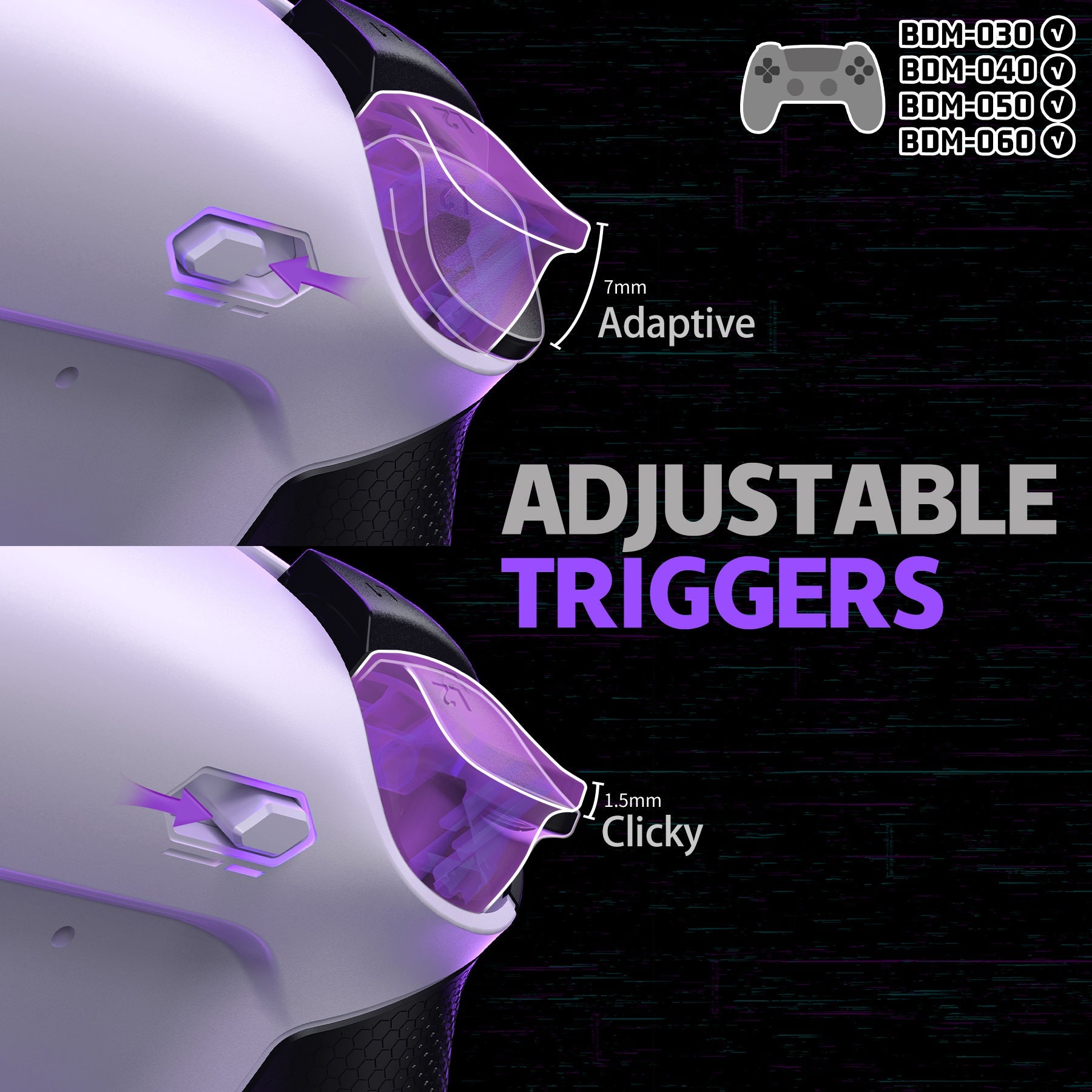 eXtremeRate RISE4 Plus MAX Back Paddles Kit with Clicky Trigger Stops & Rubberized Grip for PS5 Controller BDM-030/040/050/060 - White Black - White eXtremeRate
