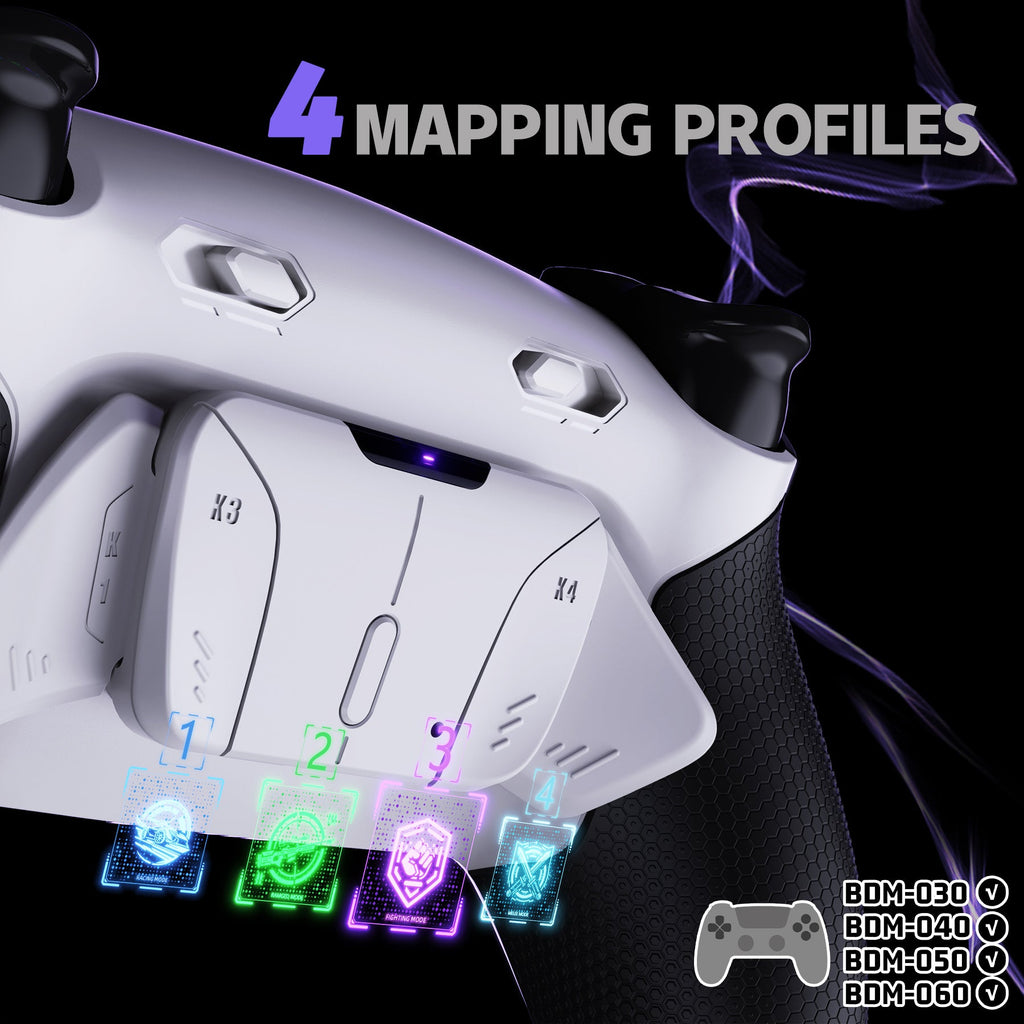 eXtremeRate RISE4 Plus MAX Back Paddles Kit with Clicky Trigger Stops & Rubberized Grip for PS5 Controller BDM-030/040/050/060 - White Black - White eXtremeRate