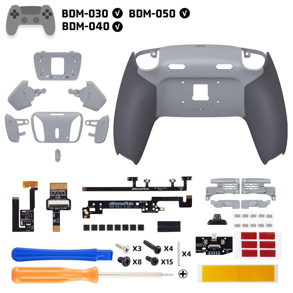 eXtremeRate RISE4 Plus MAX Back Paddles Kit with Clicky Trigger Stops & Rubberized Grip for PS5 Controller BDM-030/040/050 - New Hope Gray & Classic Gray eXtremeRate