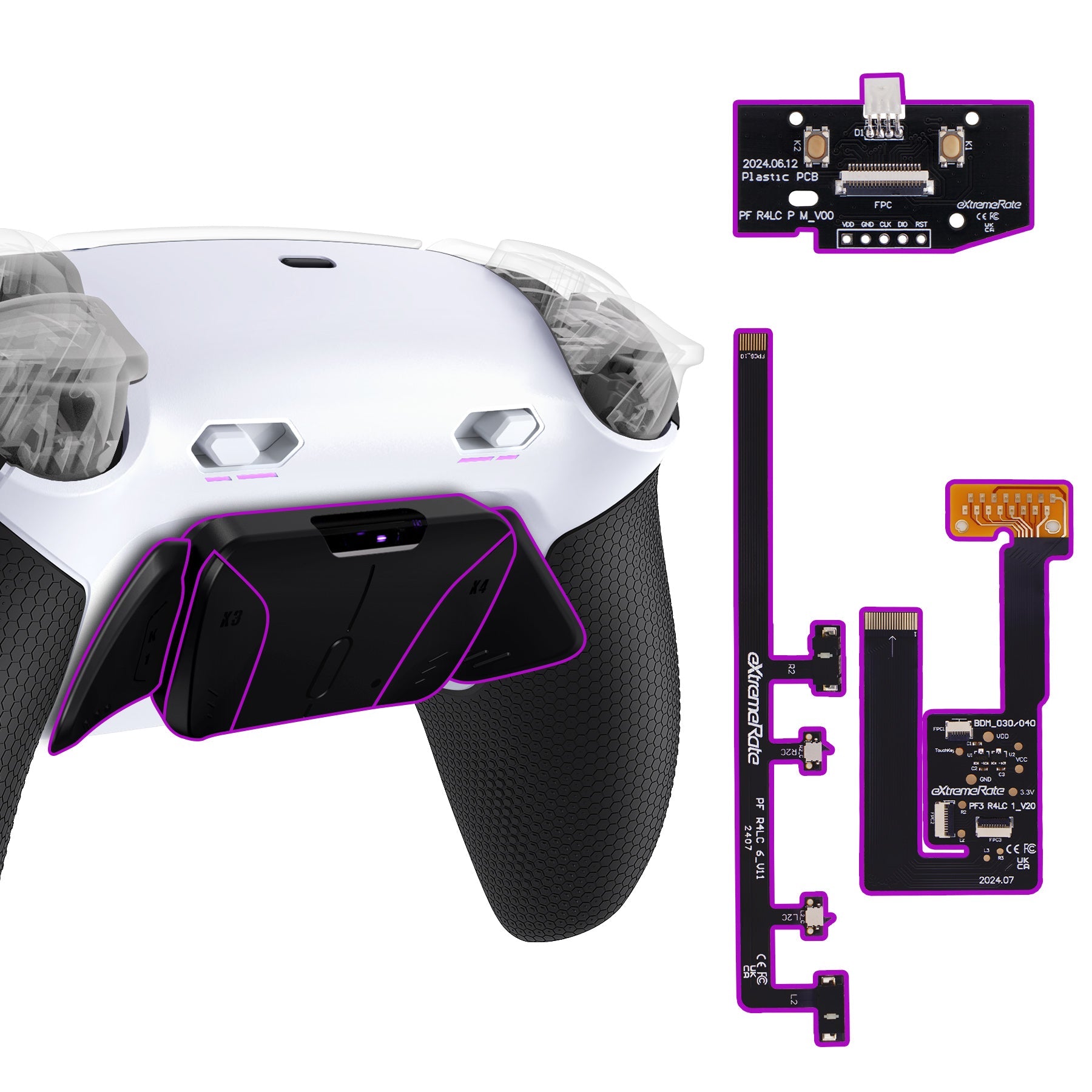 eXtremeRate RISE4 Plus MAX Back Paddles Kit with Clicky Trigger Stops & Rubberized Grip for PS5 Controller BDM-030/040/050 - White Black - Black eXtremeRate