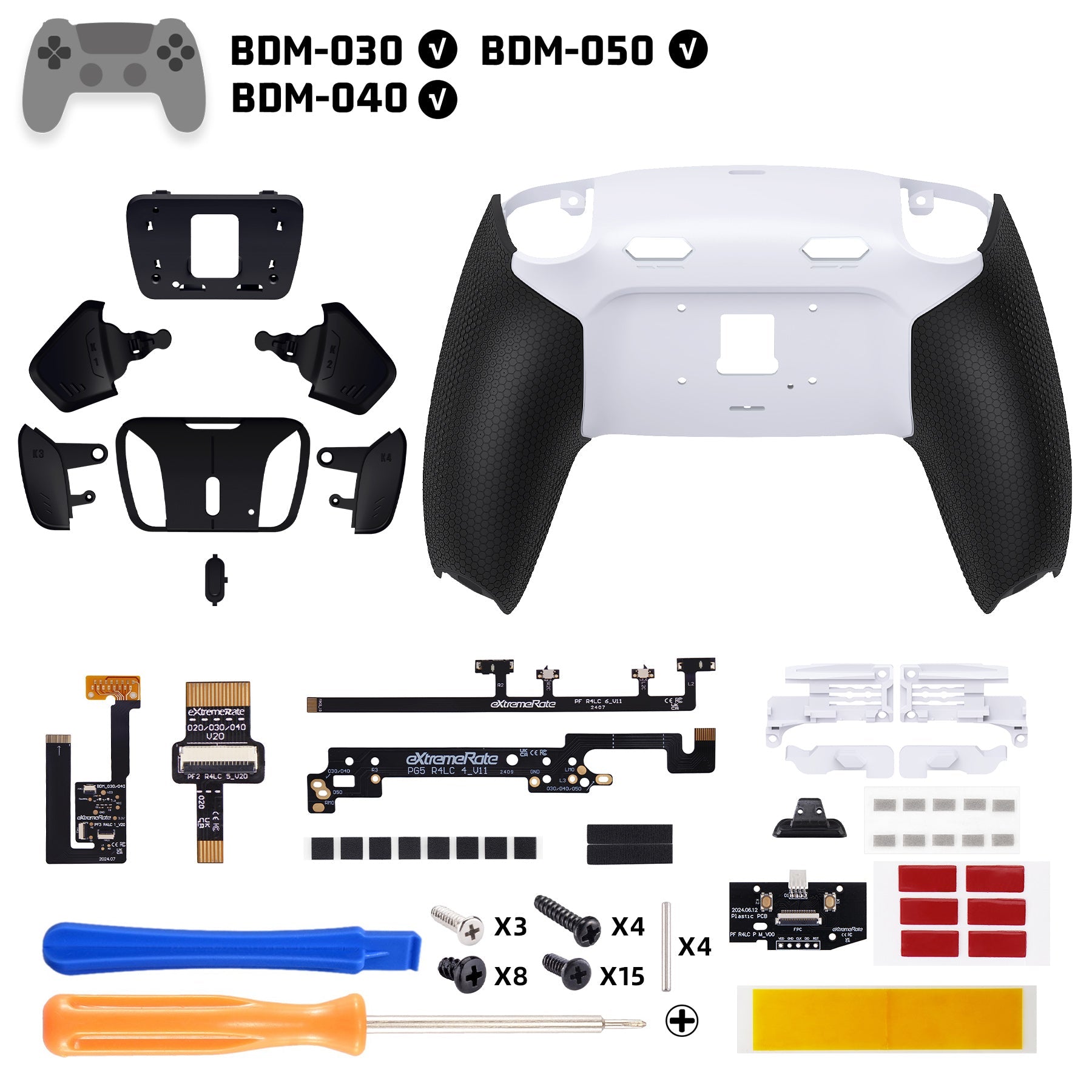 eXtremeRate RISE4 Plus MAX Back Paddles Kit with Clicky Trigger Stops & Rubberized Grip for PS5 Controller BDM-030/040/050 - White Black - Black eXtremeRate