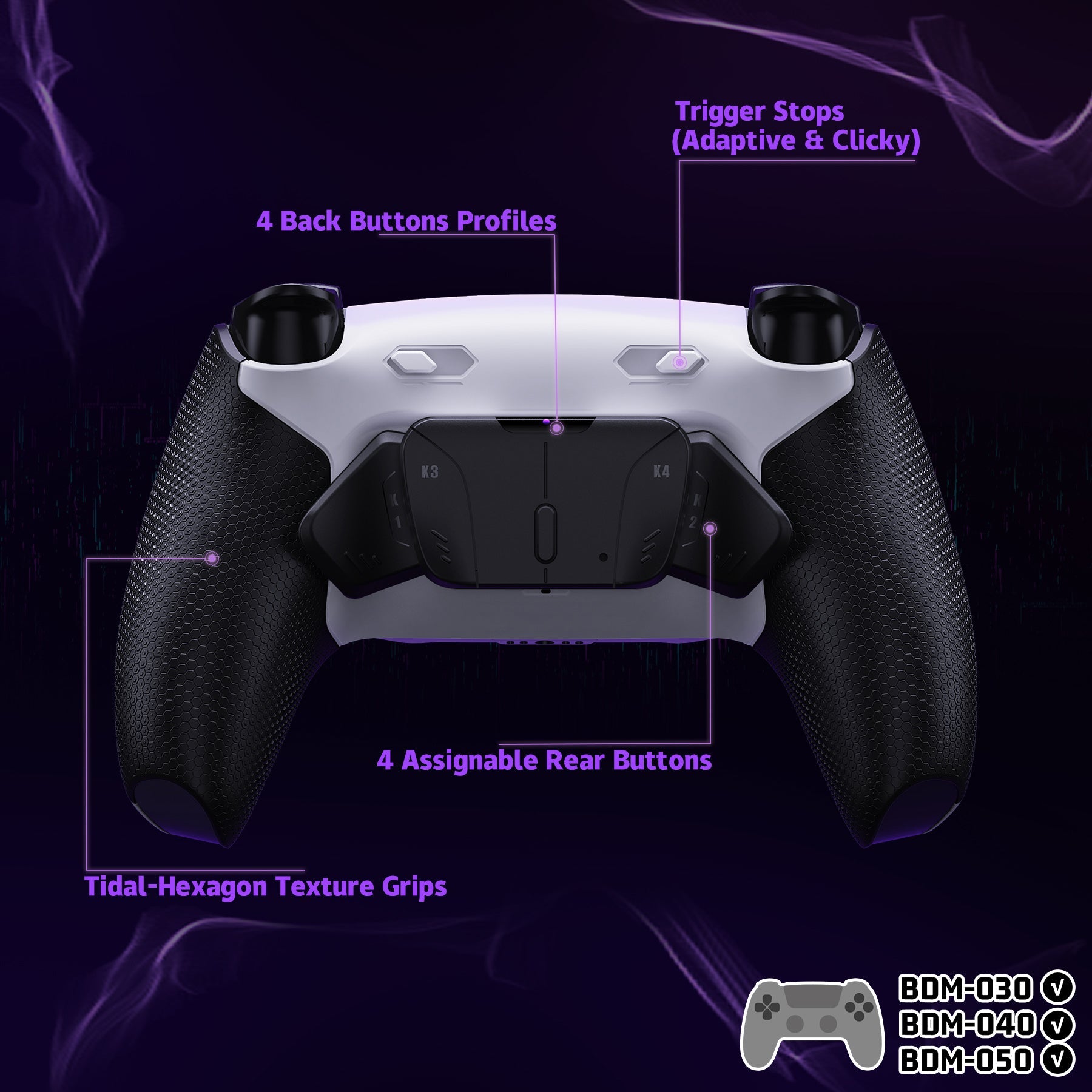 eXtremeRate RISE4 Plus MAX Back Paddles Kit with Clicky Trigger Stops & Rubberized Grip for PS5 Controller BDM-030/040/050 - White Black - Black eXtremeRate