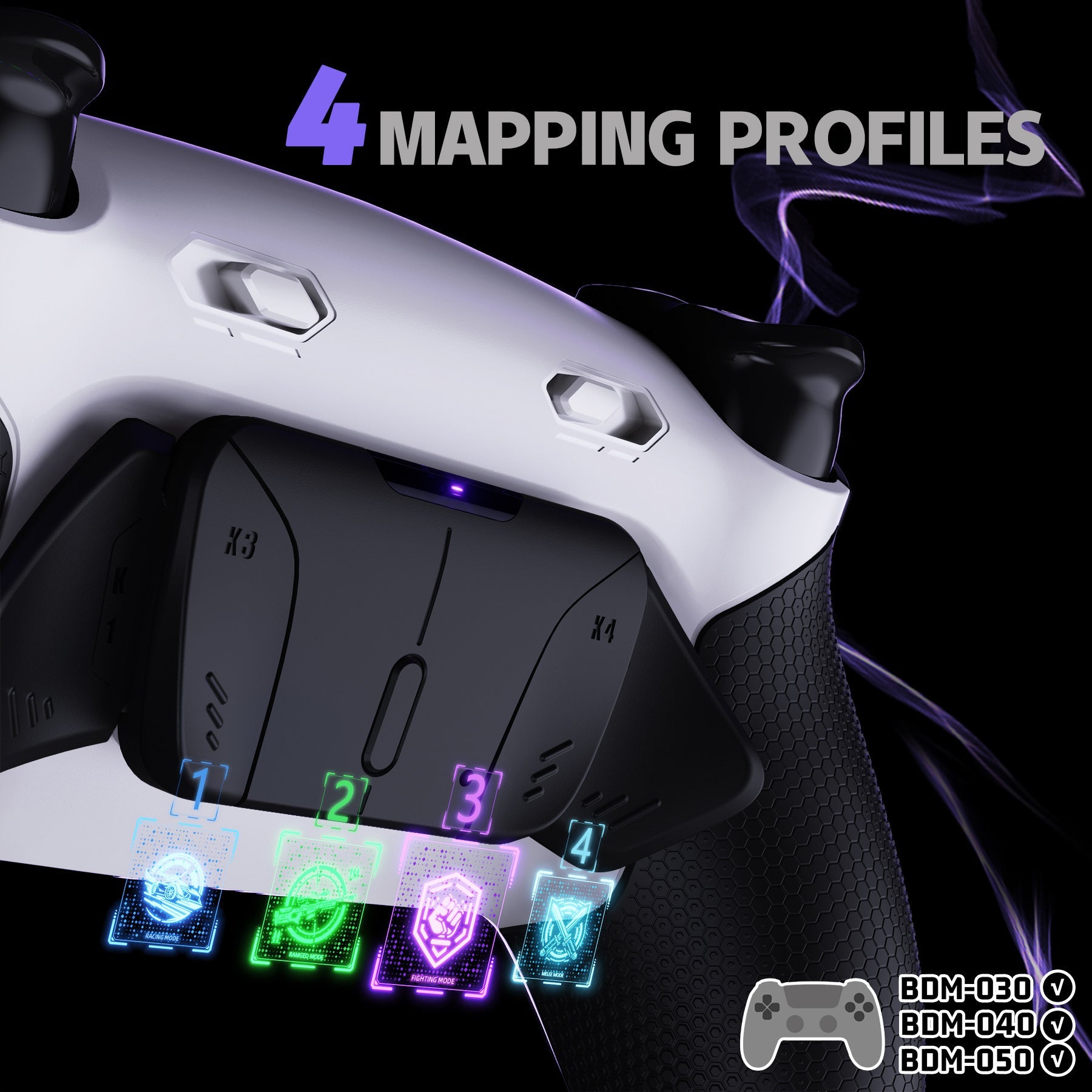 eXtremeRate RISE4 Plus MAX Back Paddles Kit with Clicky Trigger Stops & Rubberized Grip for PS5 Controller BDM-030/040/050 - White Black - Black eXtremeRate