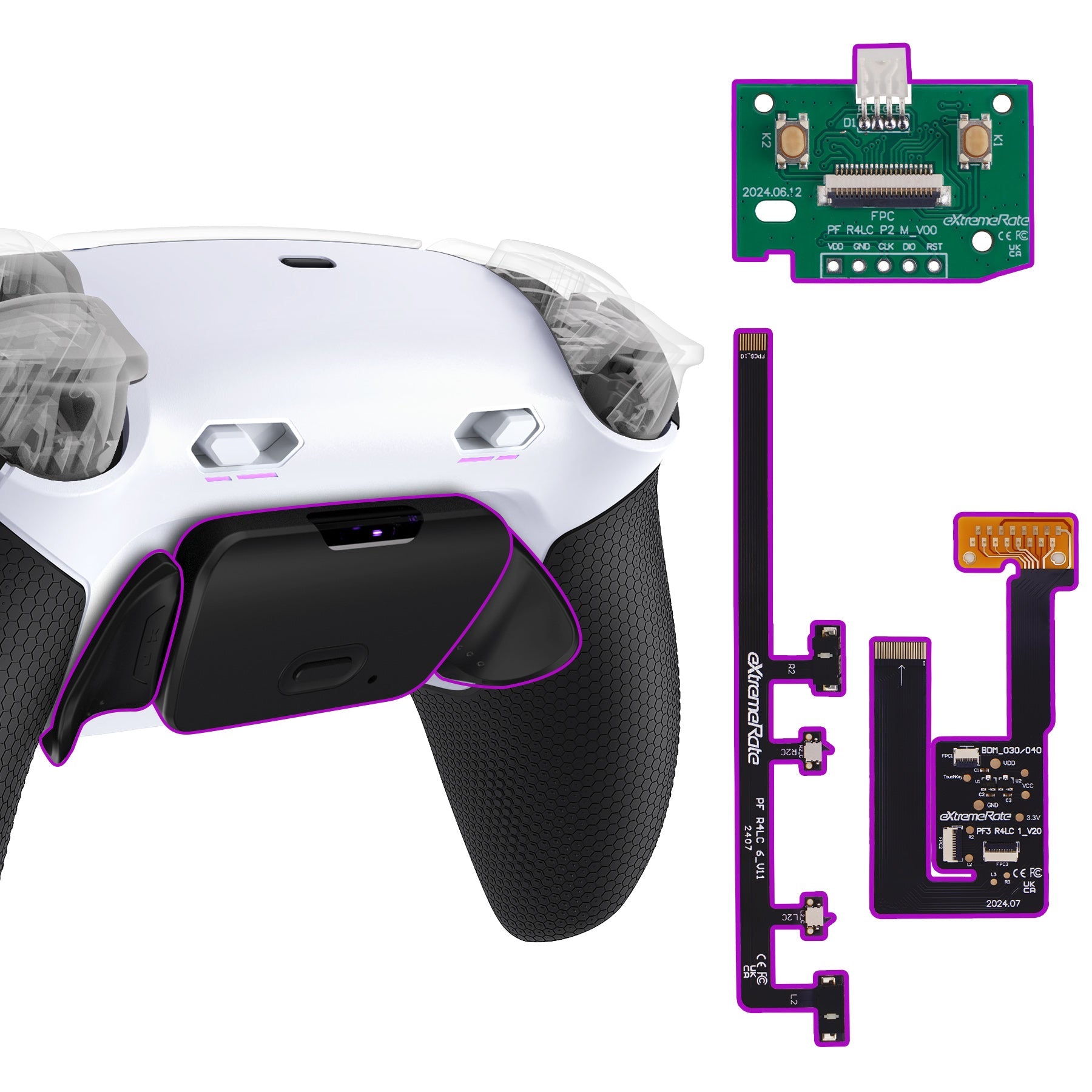 eXtremeRate RISE Plus MAX Back Paddles Kit with Clicky Trigger Stops & Rubberized Grip for PS5 Controller BDM-030/040/050 - White Black - Black eXtremeRate