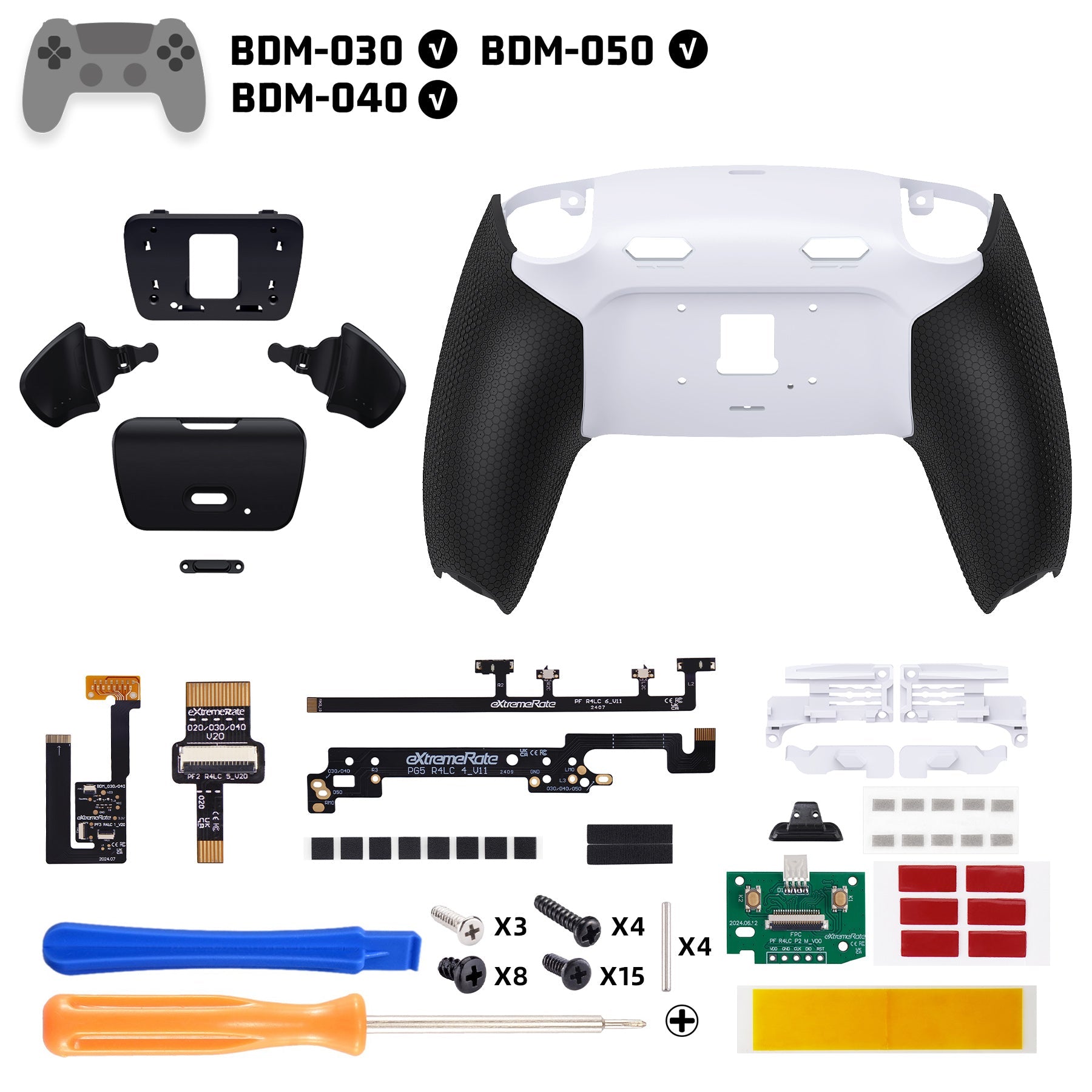 eXtremeRate RISE Plus MAX Back Paddles Kit with Clicky Trigger Stops & Rubberized Grip for PS5 Controller BDM-030/040/050 - White Black - Black eXtremeRate