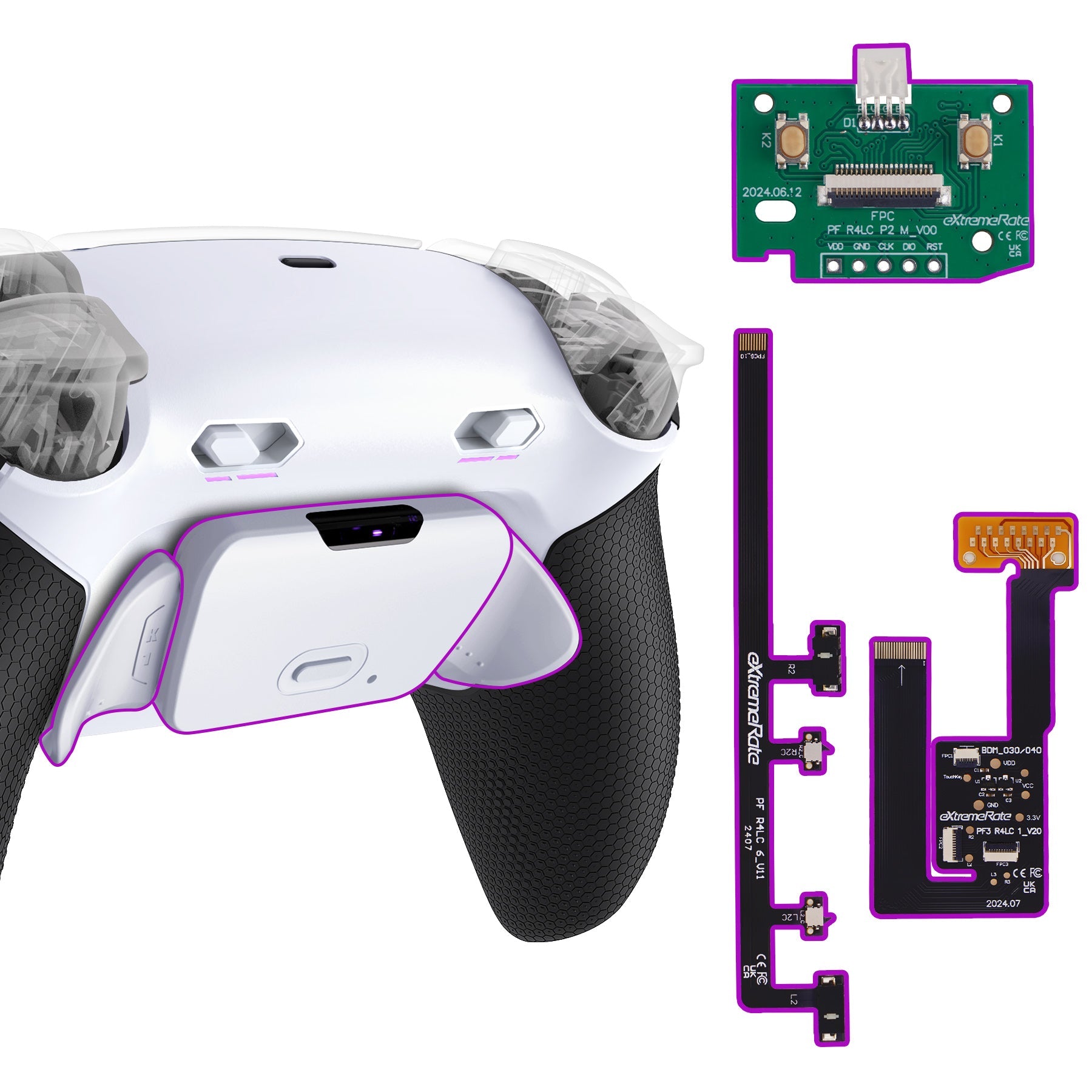 eXtremeRate RISE Plus MAX Back Paddles Kit with Clicky Trigger Stops & Rubberized Grip for PS5 Controller BDM-030/040/050 - White Black - White eXtremeRate