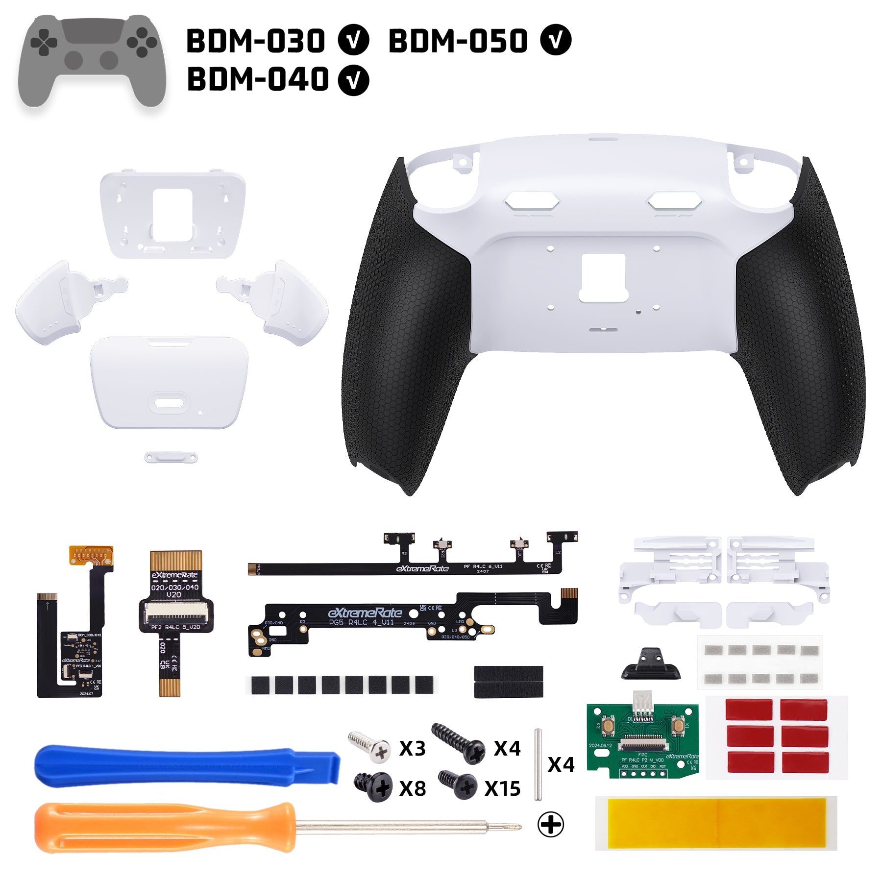 eXtremeRate RISE Plus MAX Back Paddles Kit with Clicky Trigger Stops & Rubberized Grip for PS5 Controller BDM-030/040/050 - White Black - White eXtremeRate