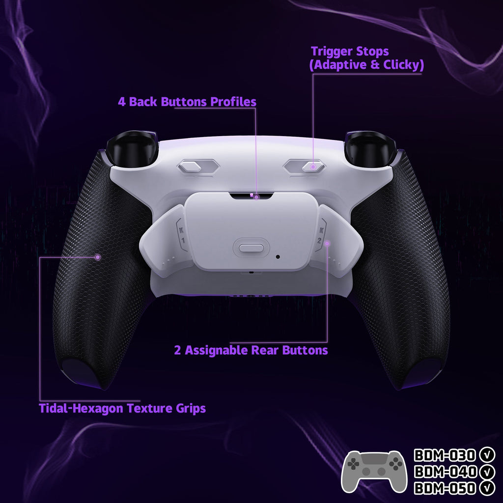 eXtremeRate RISE Plus MAX Back Paddles Kit with Clicky Trigger Stops & Rubberized Grip for PS5 Controller BDM-030/040/050 - White Black - White eXtremeRate
