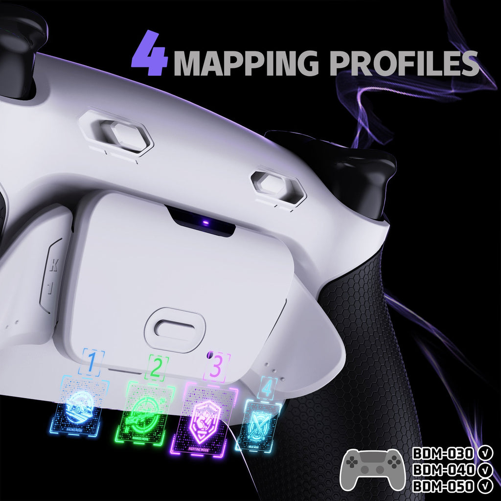 eXtremeRate RISE Plus MAX Back Paddles Kit with Clicky Trigger Stops & Rubberized Grip for PS5 Controller BDM-030/040/050 - White Black - White eXtremeRate