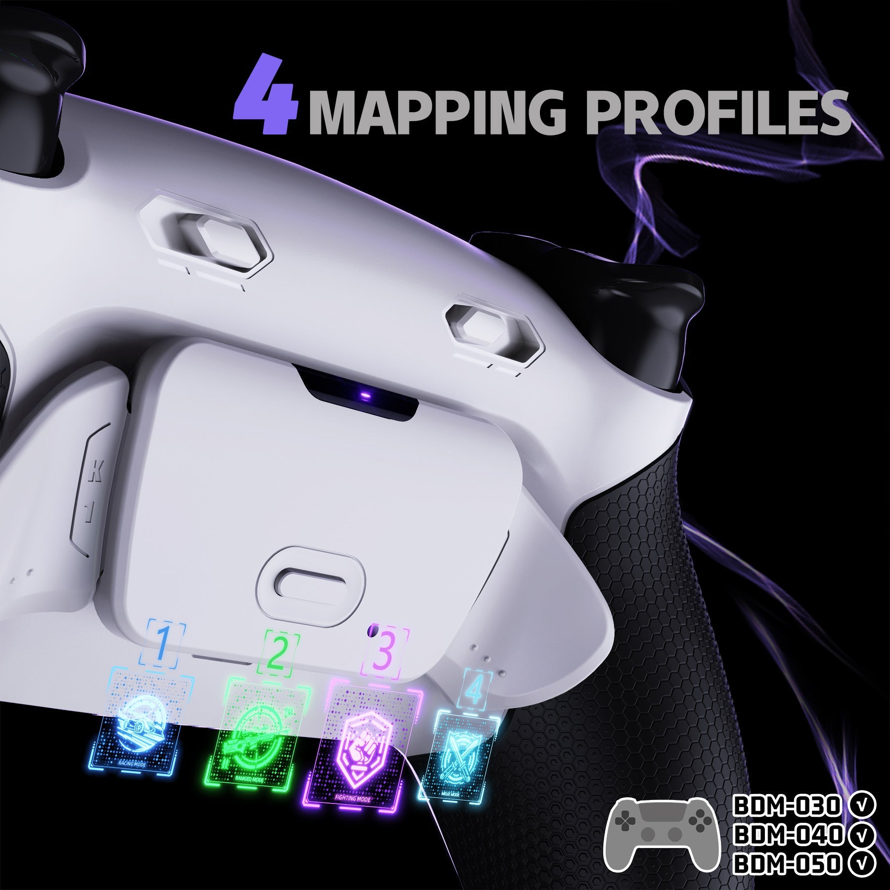 eXtremeRate RISE Plus MAX Back Paddles Kit with Clicky Trigger Stops & Rubberized Grip for PS5 Controller BDM-030/040/050 - White Black - White eXtremeRate