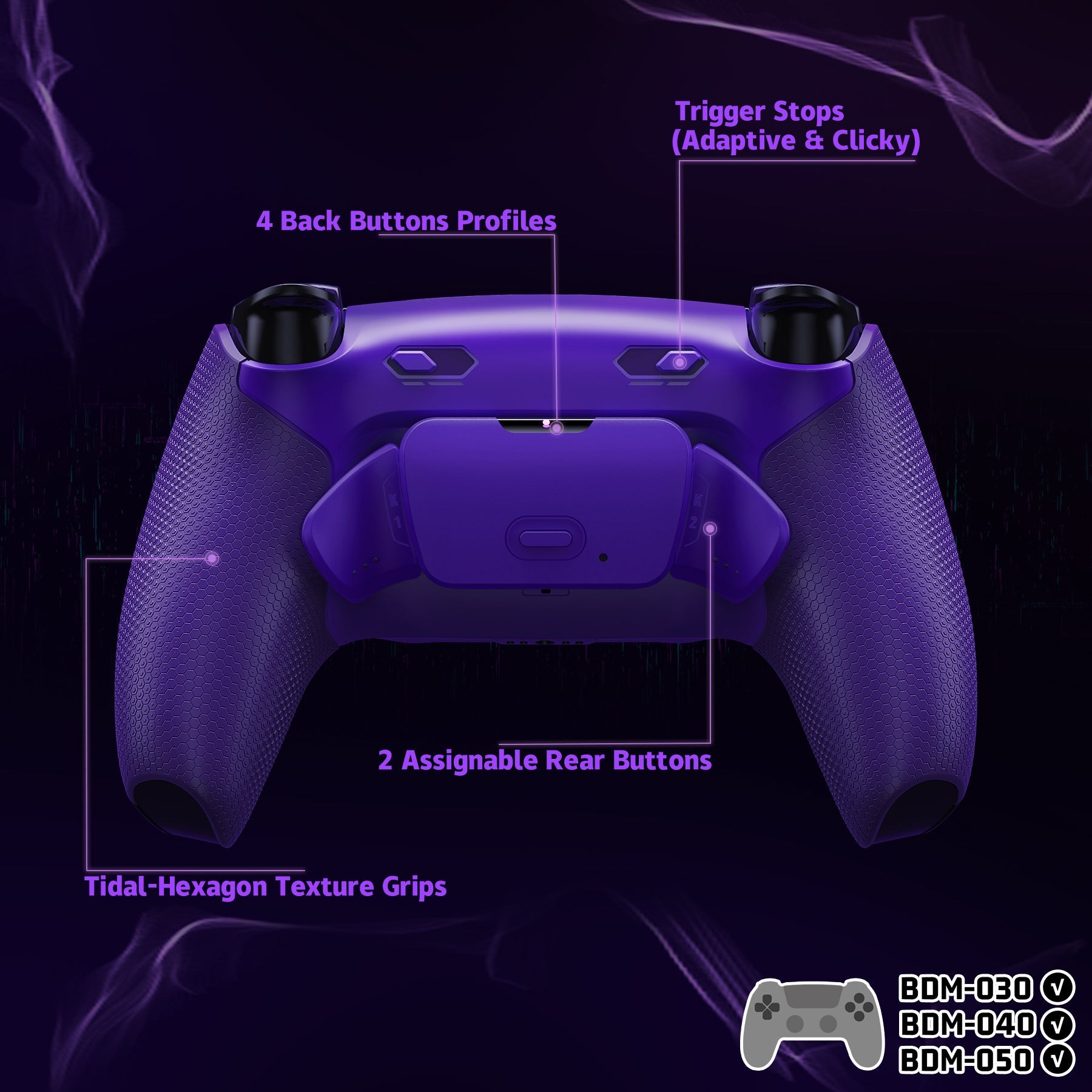eXtremeRate RISE Plus MAX Back Paddles Kit with Clicky Trigger Stops & Rubberized Grip for PS5 Controller BDM-030/040/050 - Galactic Purple eXtremeRate