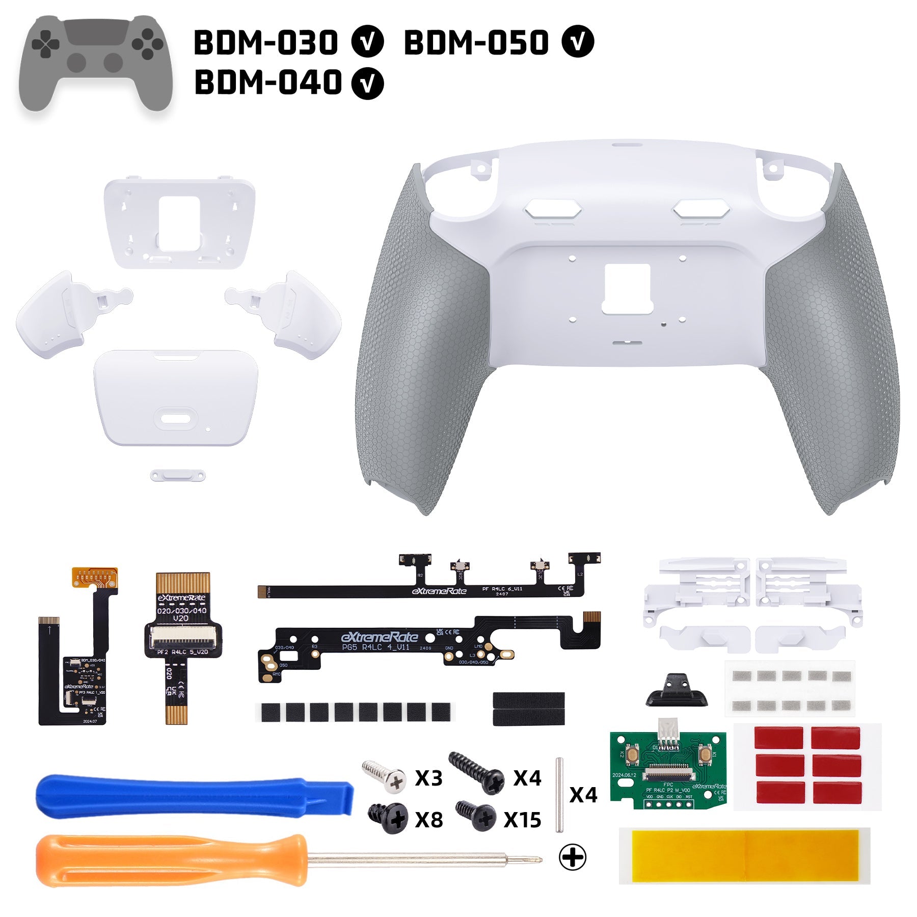 eXtremeRate RISE Plus MAX Back Paddles Kit with Clicky Trigger Stops & Rubberized Grip for PS5 Controller BDM-030/040/050 - White Gray eXtremeRate