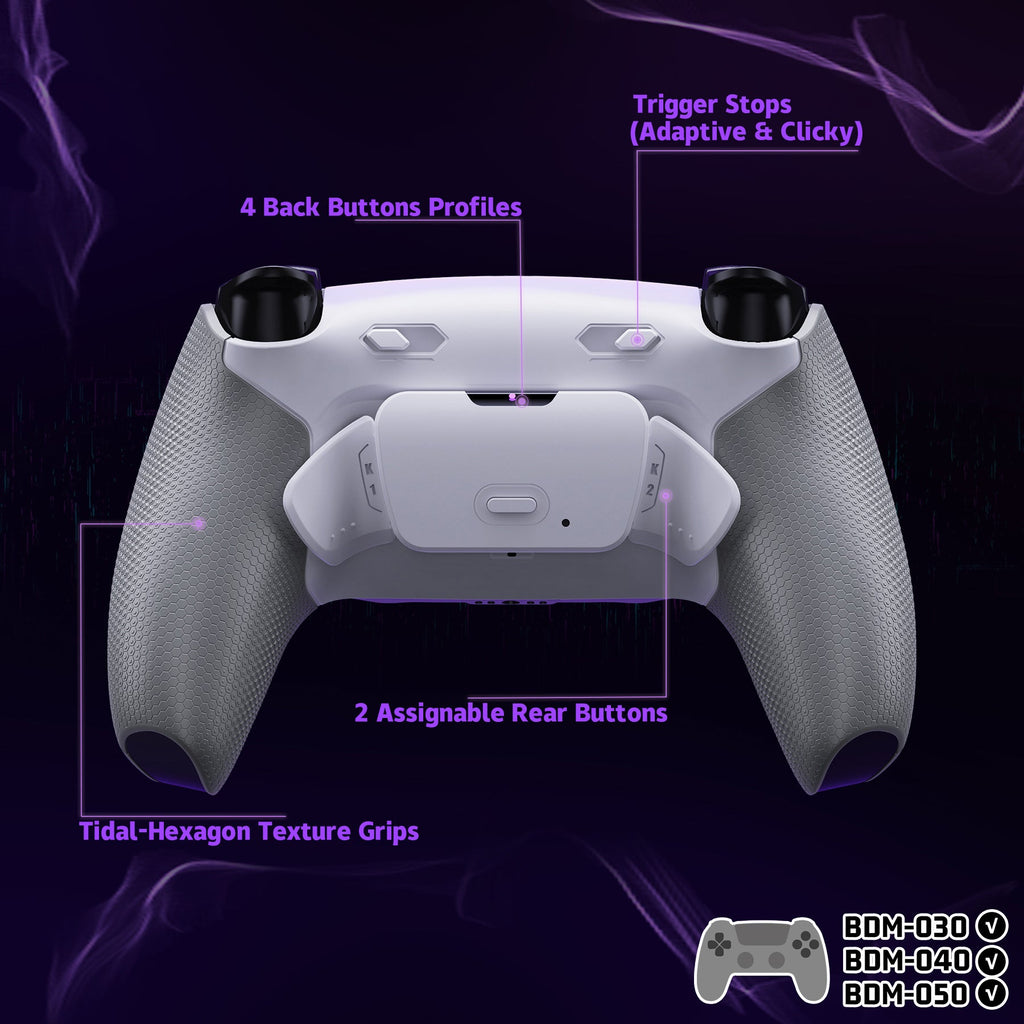 eXtremeRate RISE Plus MAX Back Paddles Kit with Clicky Trigger Stops & Rubberized Grip for PS5 Controller BDM-030/040/050 - White Gray eXtremeRate
