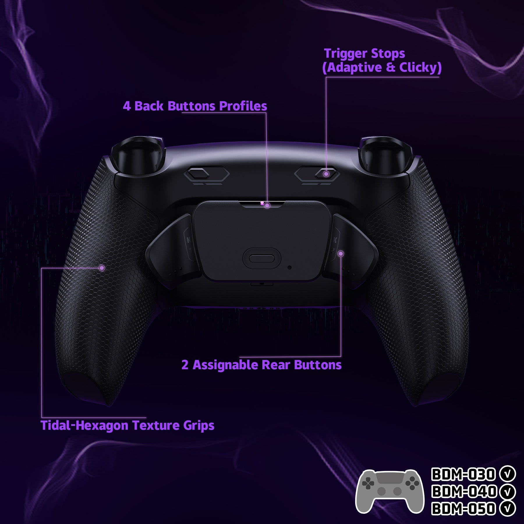 eXtremeRate RISE Plus MAX Back Paddles Kit with Clicky Trigger Stops & Rubberized Grip for PS5 Controller BDM-030/040/050 - Black eXtremeRate