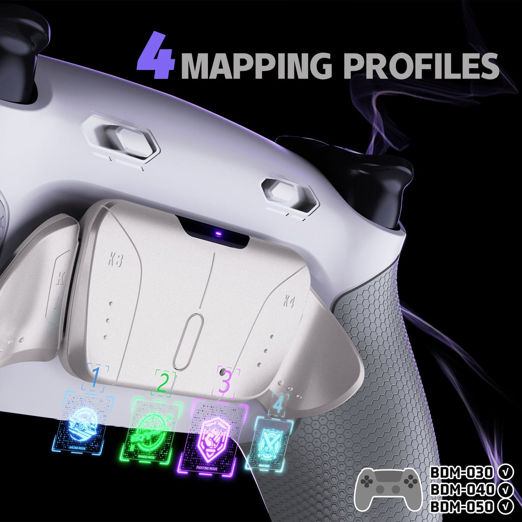 eXtremeRate Real Metal Buttons (RMB) Version RISE4 Plus MAX Back Paddles Kit with Clicky Trigger Stops & Rubberized Grip for PS5 Controller BDM-030/040/050 - White Gray - Silver eXtremeRate