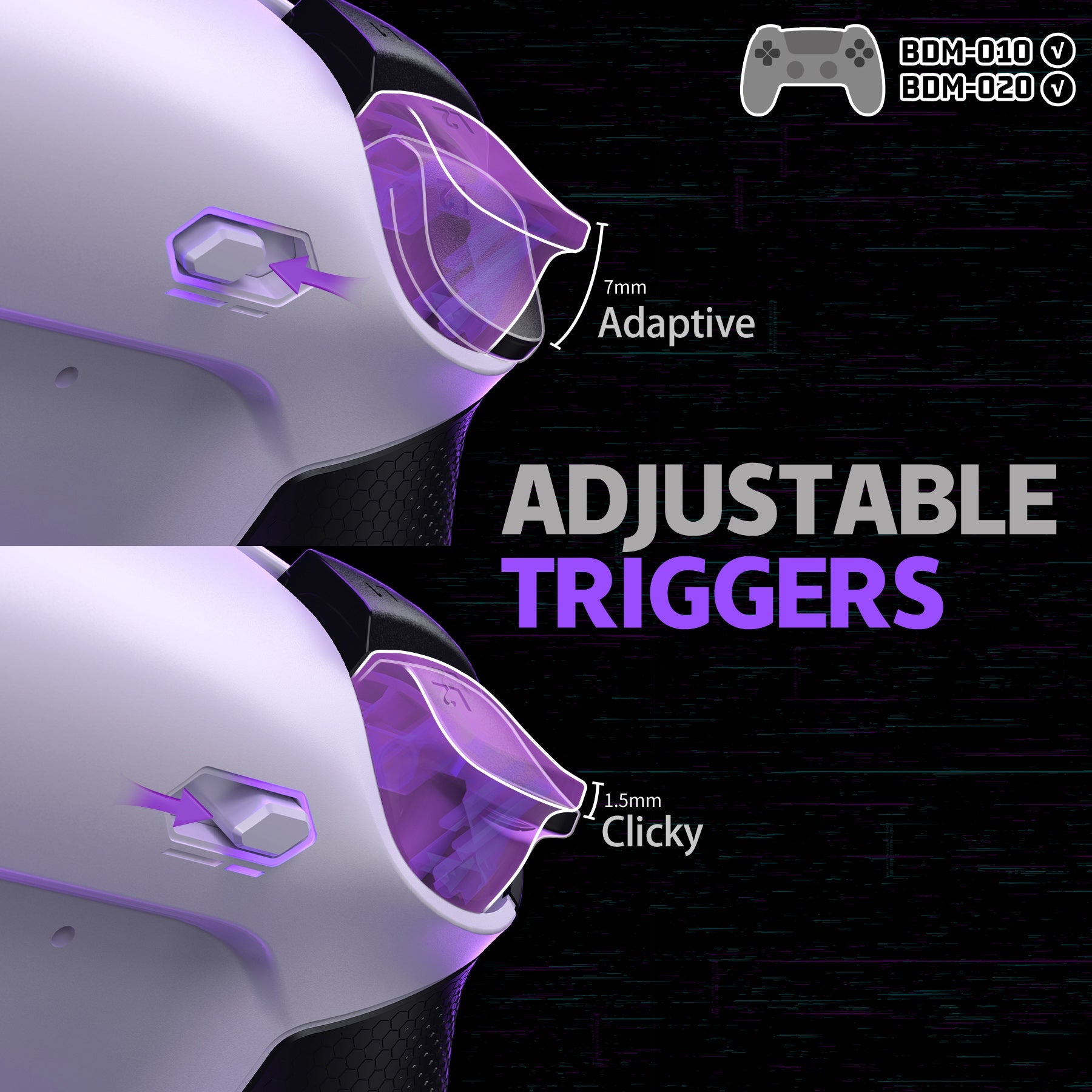 eXtremeRate RISE Plus MAX Back Paddles Kit with Clicky Trigger Stops & Rubberized Grip for PS5 Controller BDM-010/020 - White Black - Black eXtremeRate
