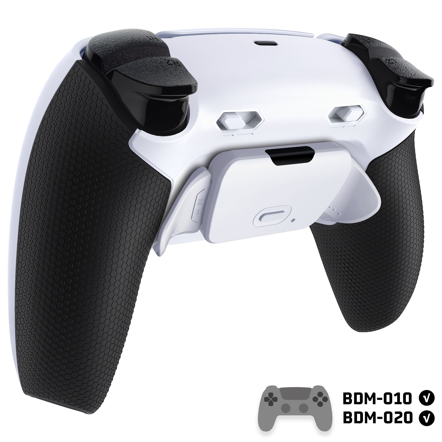 eXtremeRate RISE Plus MAX Back Paddles Kit with Clicky Trigger Stops & Rubberized Grip for PS5 Controller BDM-010/020 - White Black - White eXtremeRate