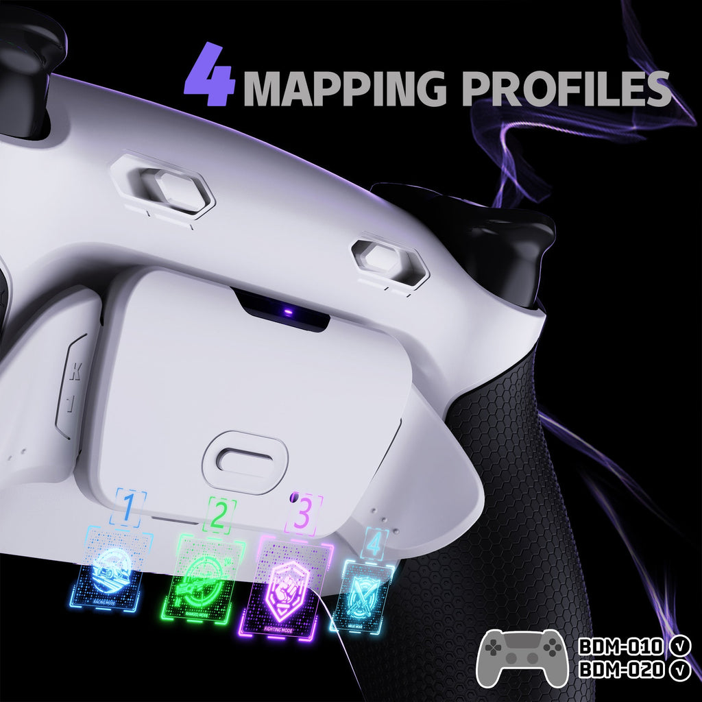 eXtremeRate RISE Plus MAX Back Paddles Kit with Clicky Trigger Stops & Rubberized Grip for PS5 Controller BDM-010/020 - White Black - White eXtremeRate