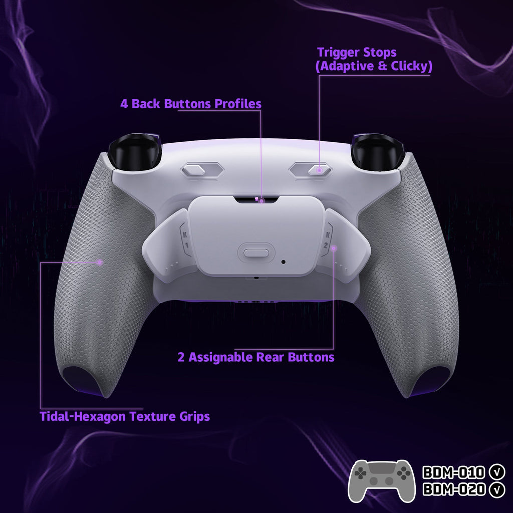 eXtremeRate RISE Plus MAX Back Paddles Kit with Clicky Trigger Stops & Rubberized Grip for PS5 Controller BDM-010/020 - White Gray eXtremeRate