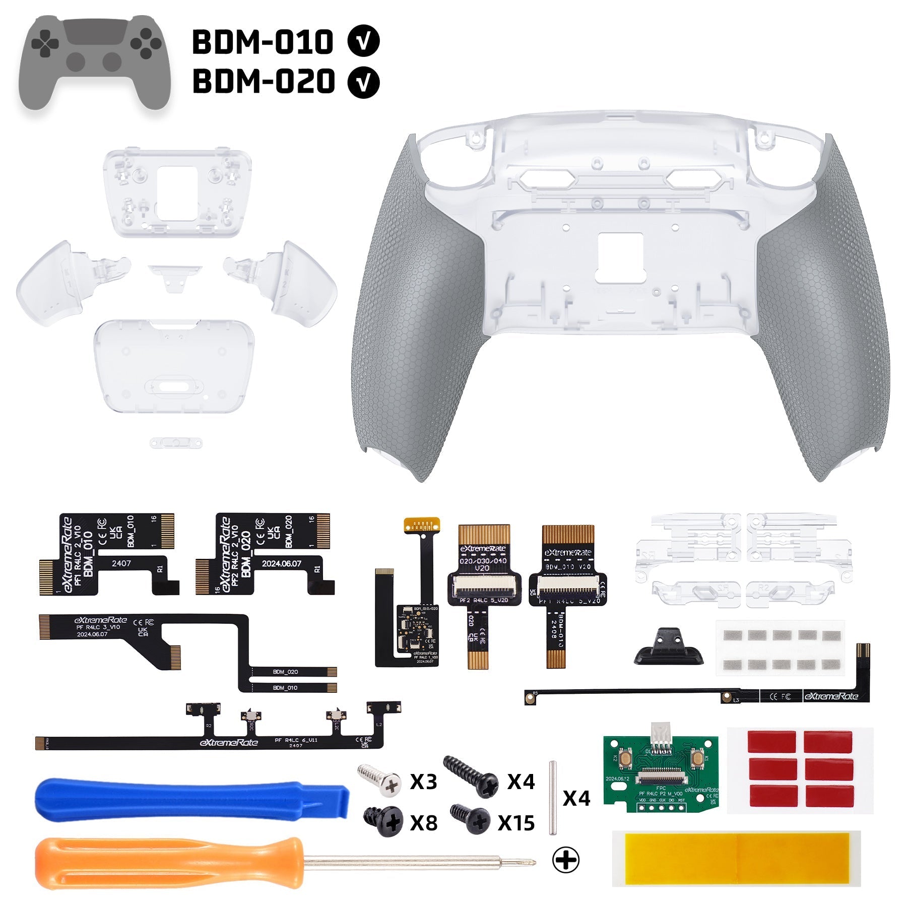 eXtremeRate RISE Plus MAX Back Paddles Kit with Clicky Trigger Stops & Rubberized Grip for PS5 Controller BDM-010/020 - Clear & Gray eXtremeRate