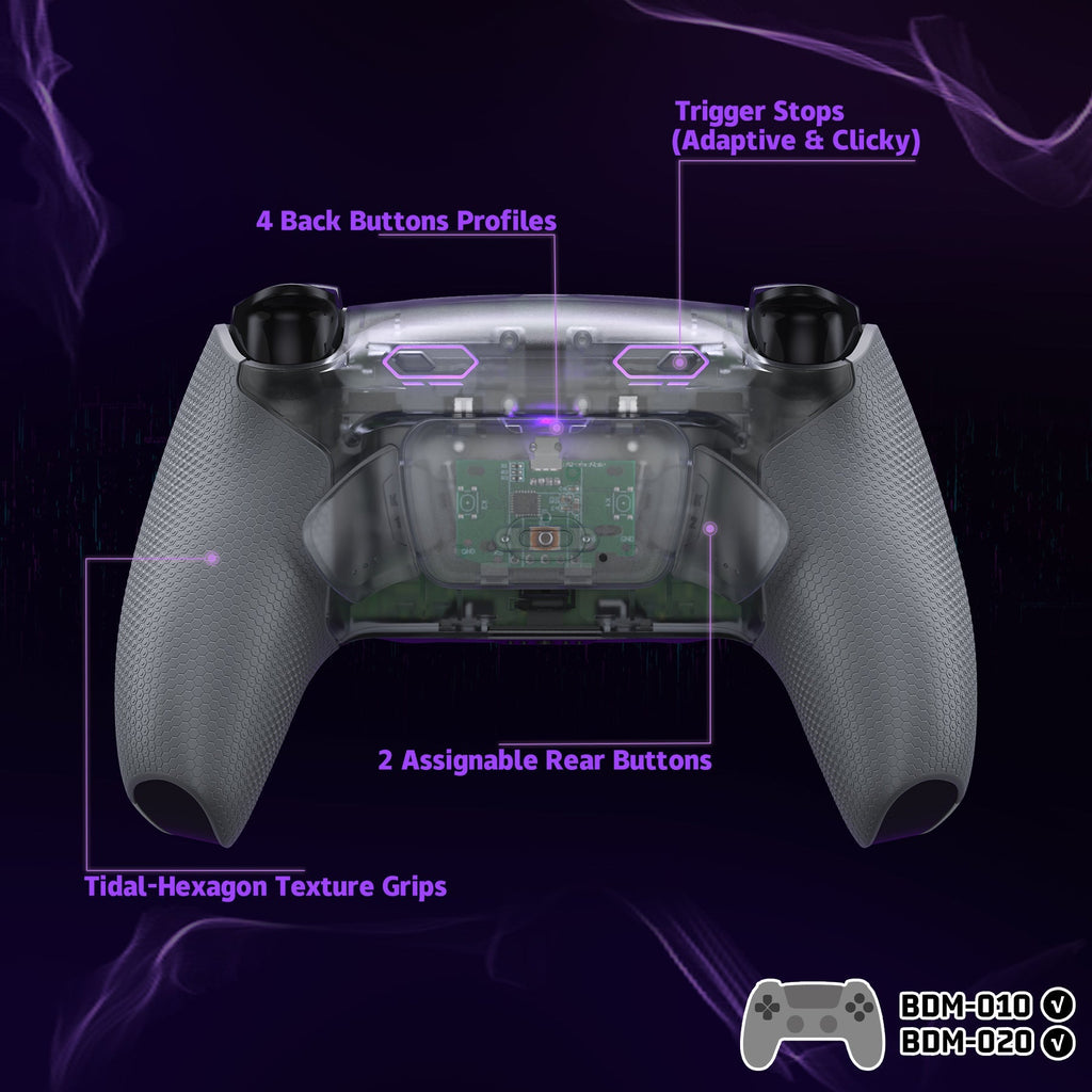 eXtremeRate RISE Plus MAX Back Paddles Kit with Clicky Trigger Stops & Rubberized Grip for PS5 Controller BDM-010/020 - Clear & Gray eXtremeRate