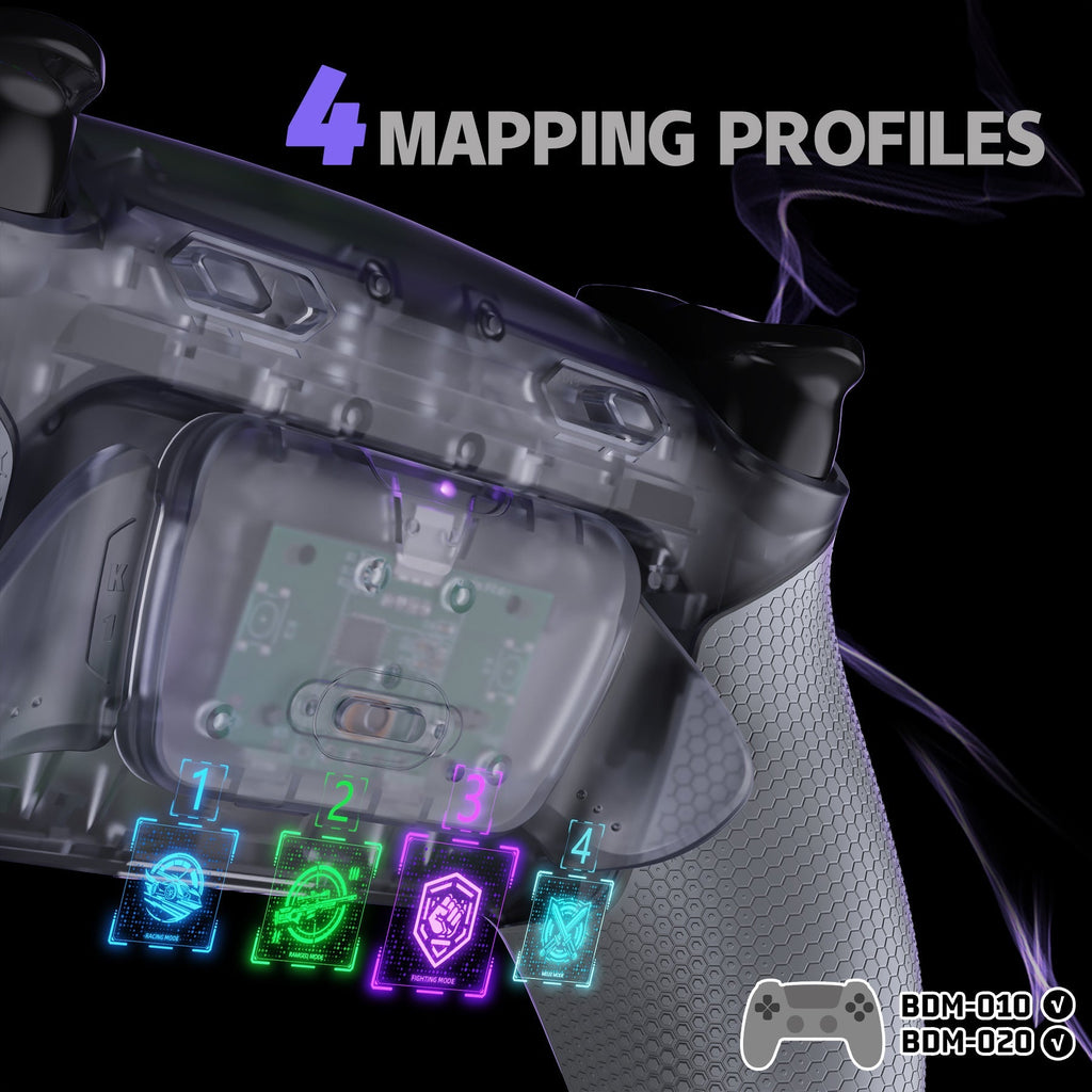 eXtremeRate RISE Plus MAX Back Paddles Kit with Clicky Trigger Stops & Rubberized Grip for PS5 Controller BDM-010/020 - Clear & Gray eXtremeRate
