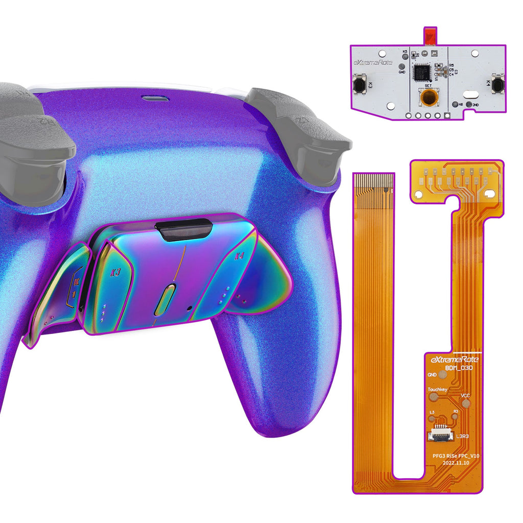 eXtremeRate Rainbow Aura Blue & Purple Real Metal Buttons (RMB) Version RISE4 Remap Kit for PS5 Controller BDM-030/040/050 - Chameleon Purple Blue eXtremeRate