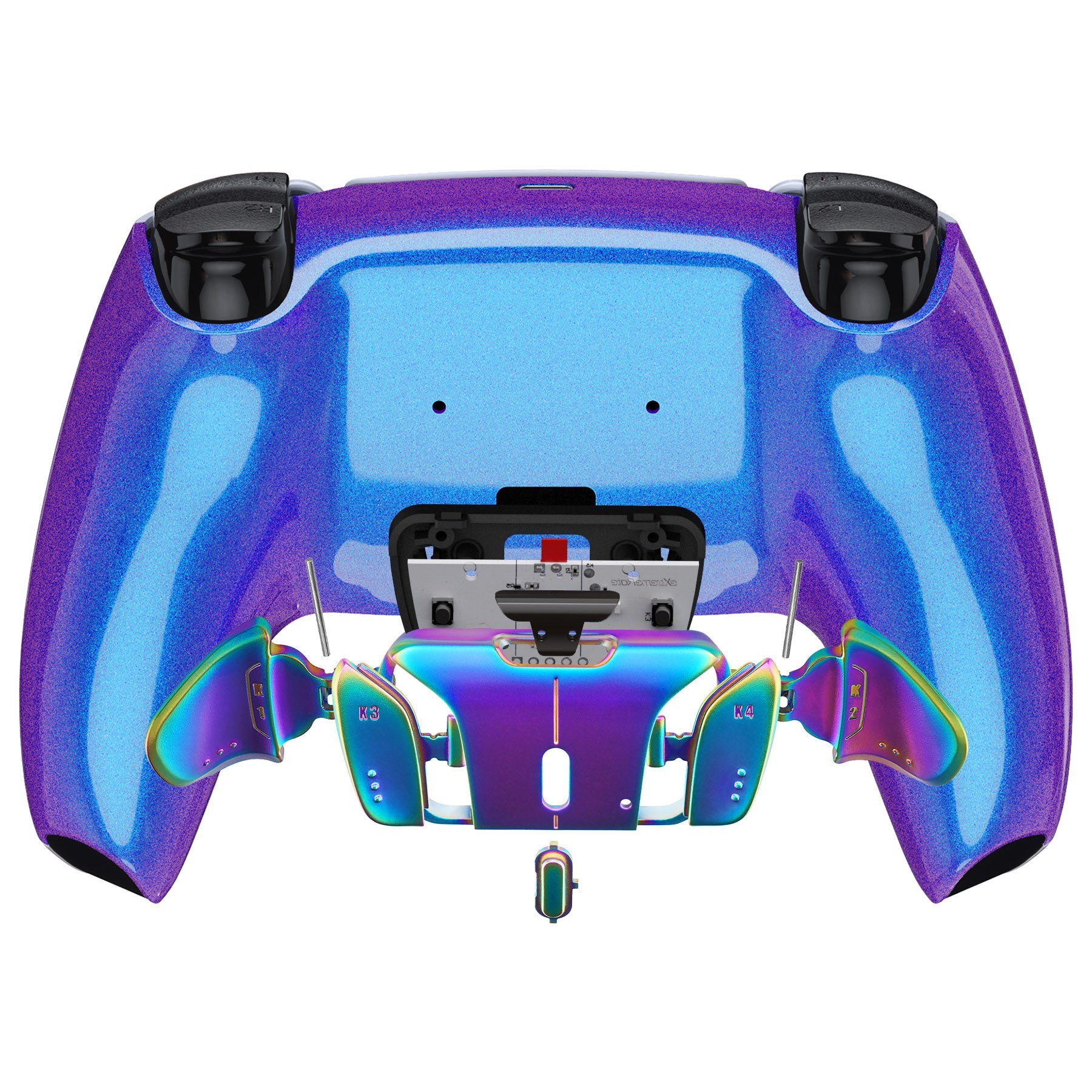eXtremeRate Rainbow Aura Blue & Purple Real Metal Buttons (RMB) Version RISE4 Remap Kit for PS5 Controller BDM-030/040/050 - Chameleon Purple Blue eXtremeRate