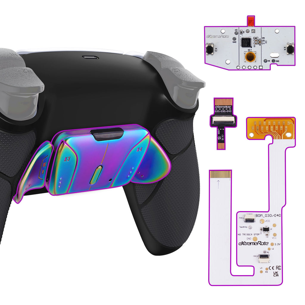 eXtremeRate Rainbow Aura Blue & Purple Real Metal Buttons (RMB) Version RISE4 V3 Remap Kit for PS5 Controller BDM-030/040/050 - Rubberized Black eXtremeRate