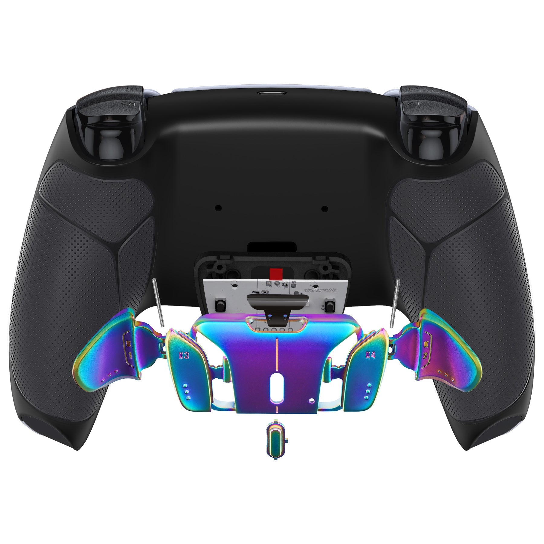eXtremeRate Rainbow Aura Blue & Purple Real Metal Buttons (RMB) Version RISE4 V3 Remap Kit for PS5 Controller BDM-030/040/050 - Rubberized Black eXtremeRate