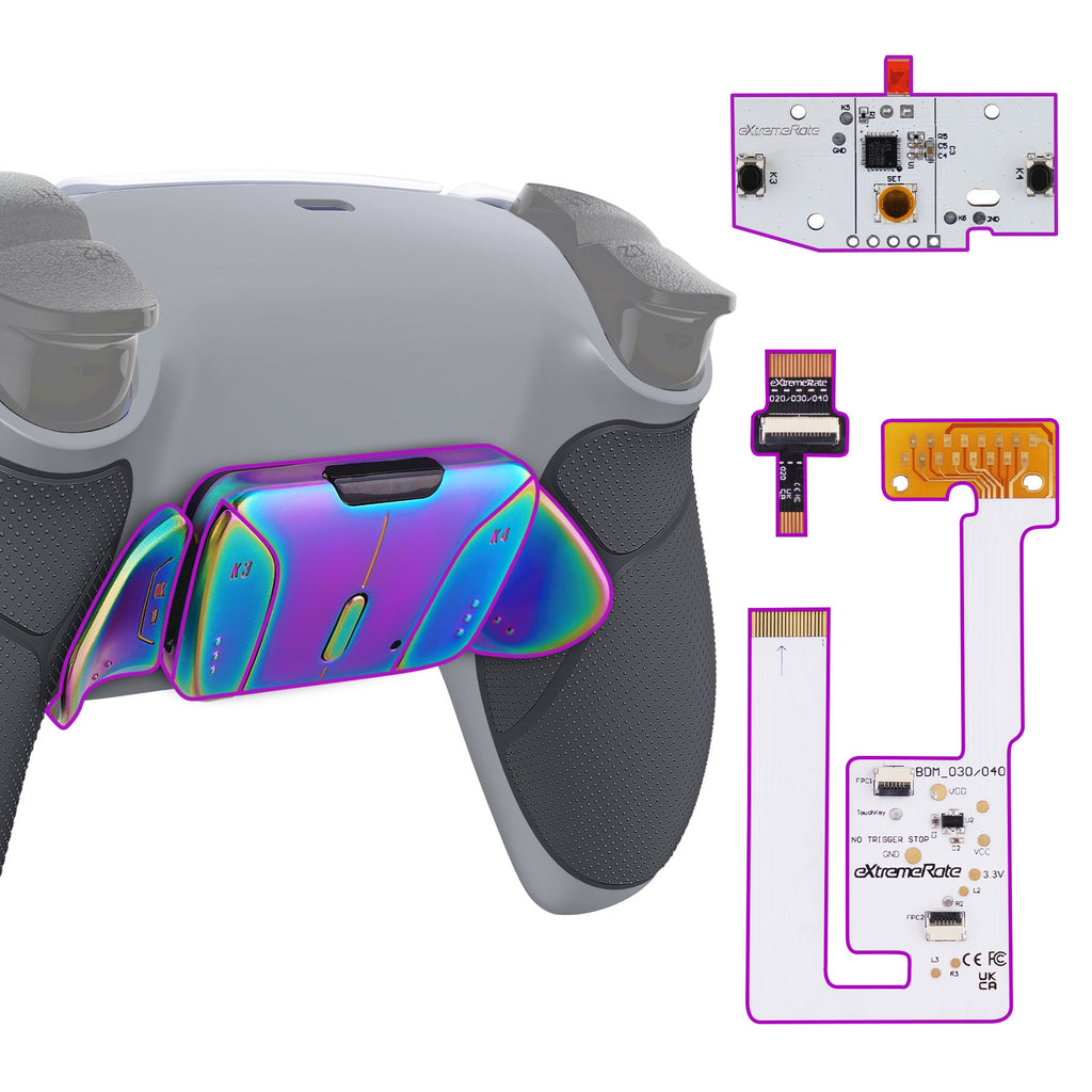 eXtremeRate Rainbow Aura Blue & Purple Real Metal Buttons (RMB) Version RISE4 V3 Remap Kit for PS5 Controller BDM-030/040/050 - Rubberized New Hope Gray & Classic Gray eXtremeRate